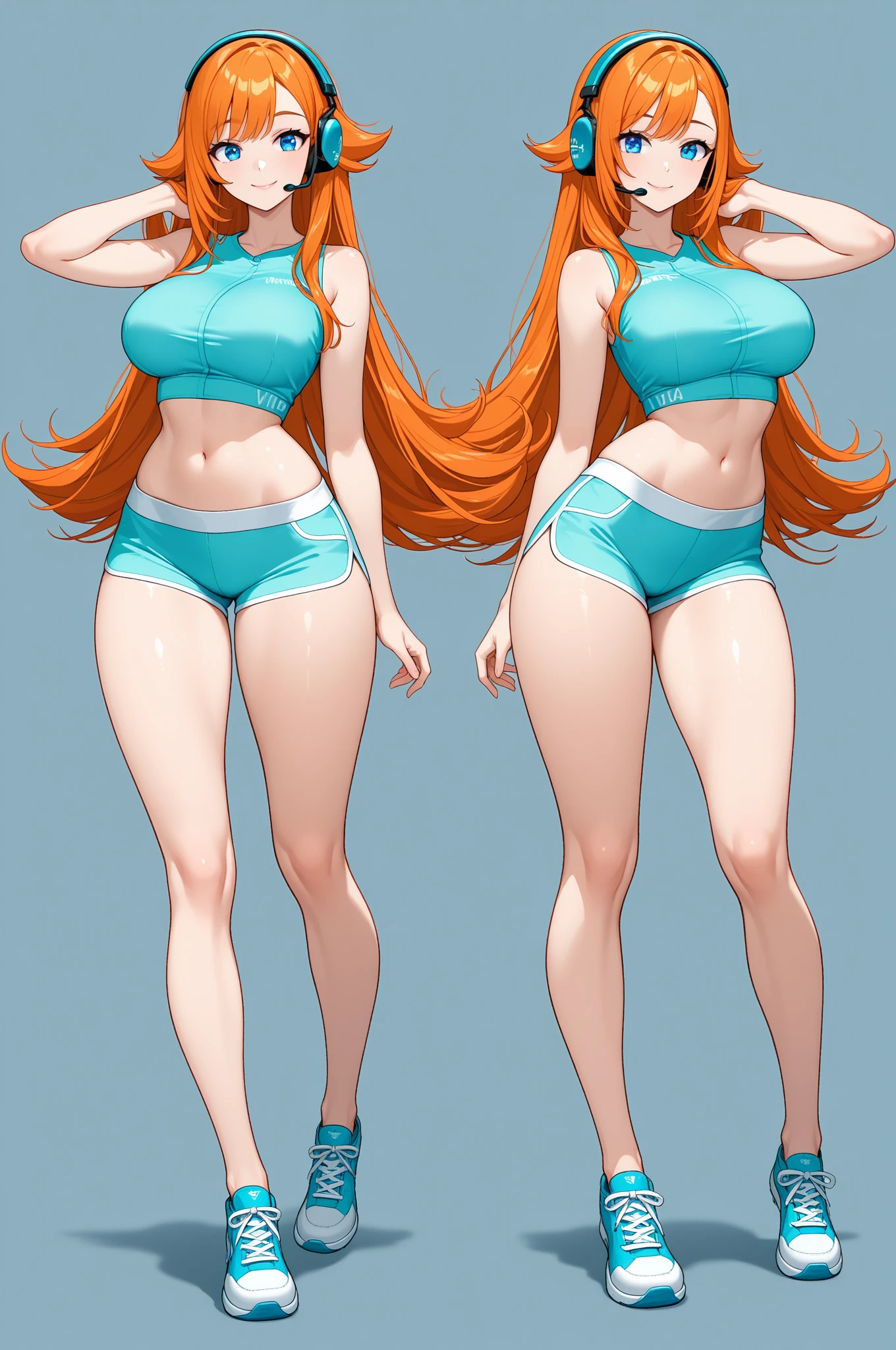 Nami from anime One Piece, Long orange hair, pink bra, thick, long socks, sexy, smile, big ass and , has a dick 