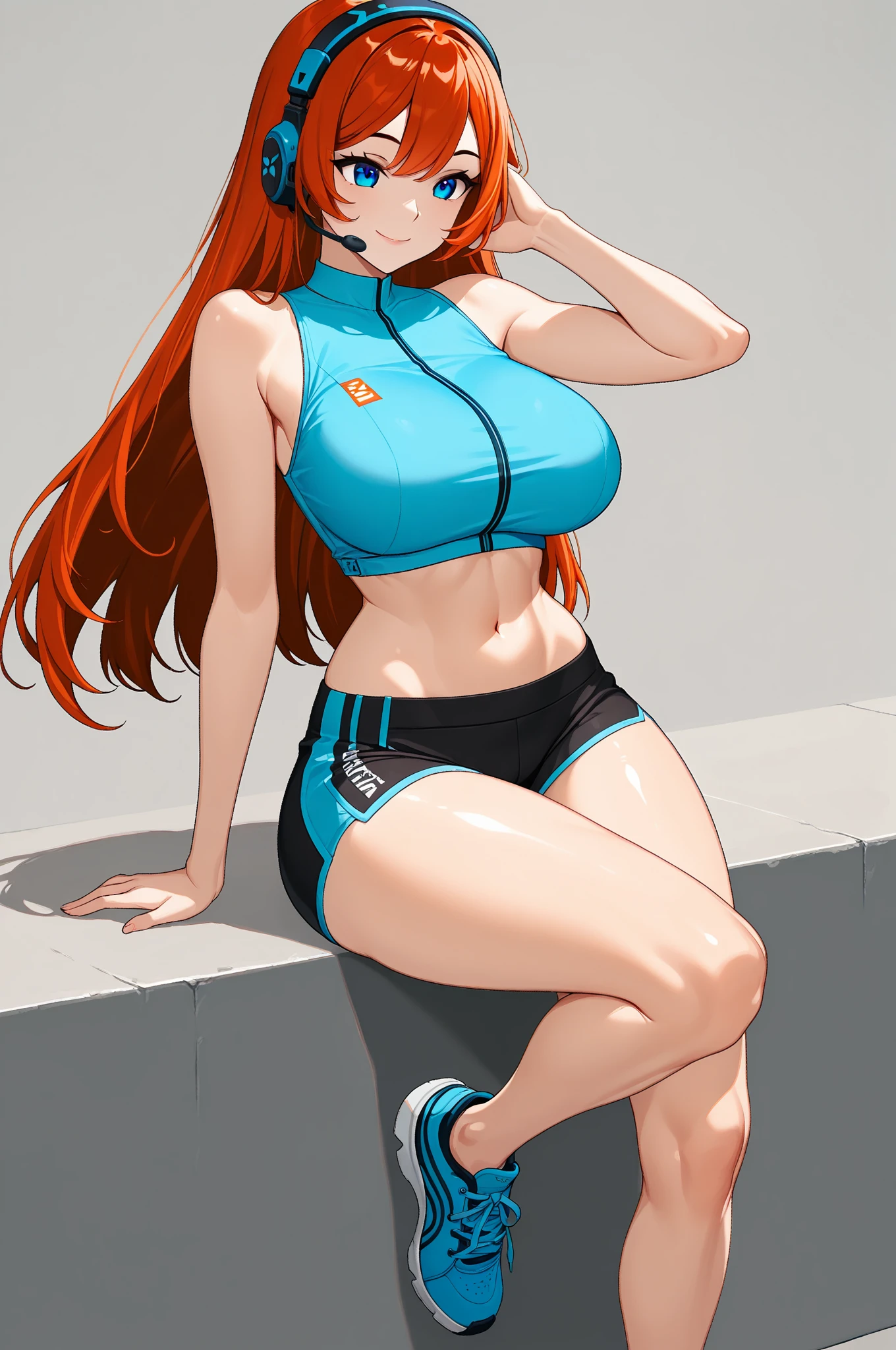 anime girl with red hair and blue top sitting on the ground, seductive anime girl, marin kitagawa fanart, anime lush john 8k woods, [ 4 k digital art ]!!, commission for high res, rias gremory, erza scarlet as a real person, rin, attractive anime girl, muscular!, beautiful alluring anime woman, digital anime art