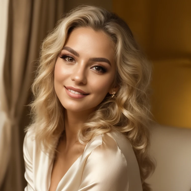 (best quality,highres,ultra-detailed),close-up,blond Caucasian woman,gazing out of a balcony,wearing incredibly silky silk pajamas,with a smile on her face,looking towards the sky,golden hair flowing in the wind,soft-focus background,with pink and orange hues,soft natural lighting,creating a dream-like atmosphere,impeccable makeup highlighting her features,lush green plants surrounding the balcony,adding a touch of nature,perfectly manicured nails,painting her fingers with vibrant nail polish,vivid colors contrasting with her fair skin,subtle freckles sprinkled across her nose,sparkling blue eyes shining with excitement,golden sunlight illuminating her face,capturing the warmth of the moment,gentle breeze caressing her hair,creating soft movement,airy and light white curtains gently swaying in the wind,blending with the serene surroundings