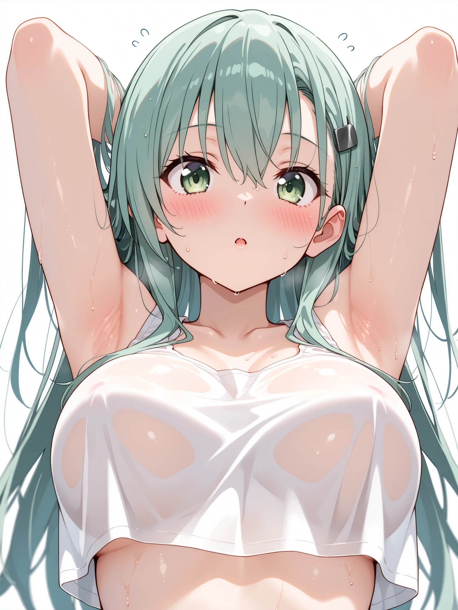 A girl green eyes big tits transparent bra small cock