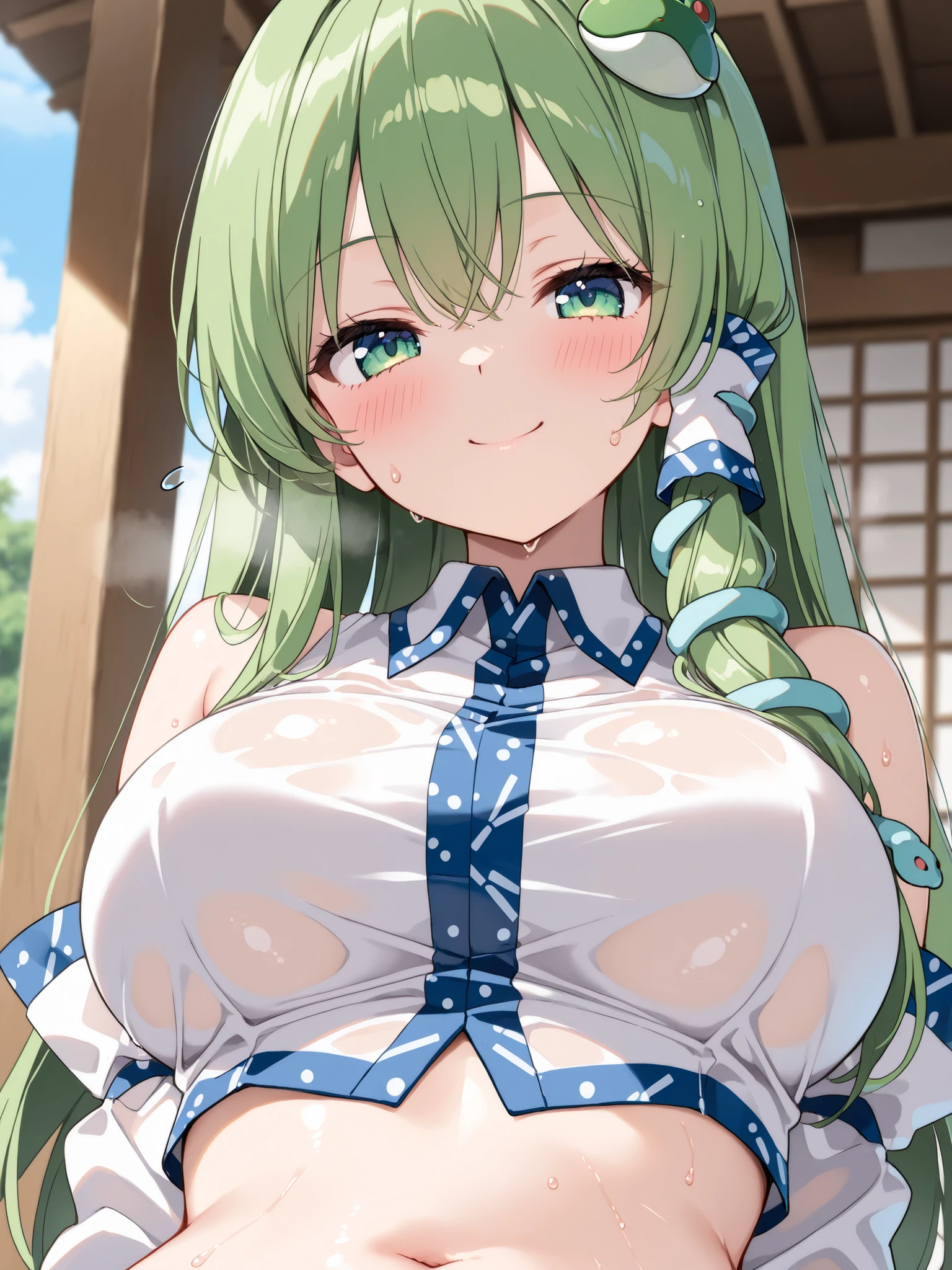 mastute piece,Best Quality,insanely detailed,8k cg,nsfw,
(shoot upper body:1.3),
(1girls:1.3),standing,looking at viewr,body in front,((both arms behind back:1.4)),(shrine maiden costume:1.3,red hakama:1.1,nurse cap:1.4),break,
blush,shy,(ecstasy face),(trembling:1.2),break,(light green hair:1.2),
break,
perfect breasts,perfect teats,(open mouth:0.9),(large breasts),
(hospital room:1.1),