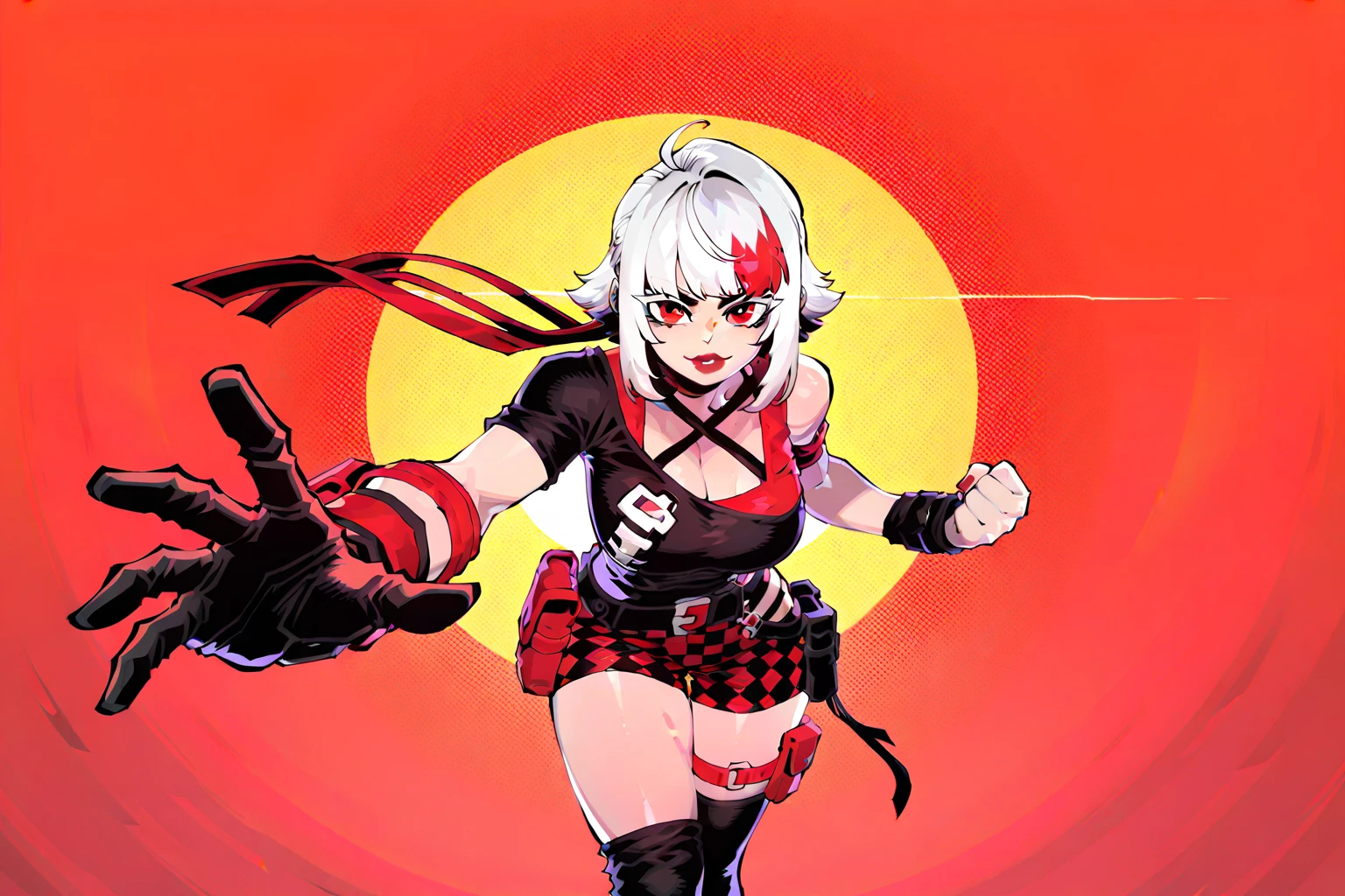 girl, (goth,dark,eyeliner:1.1), Gargoyle, (Bright,Desert Background),Venus Body,Normal Breasts,Turned away but looking back over the shoulder,Short Hair,Plaits Hair,(red Varsity Jacket,silver Parachute Pants:1.3),hololive english,Leggings ,(masterpiece,detailed,highres:1.4)