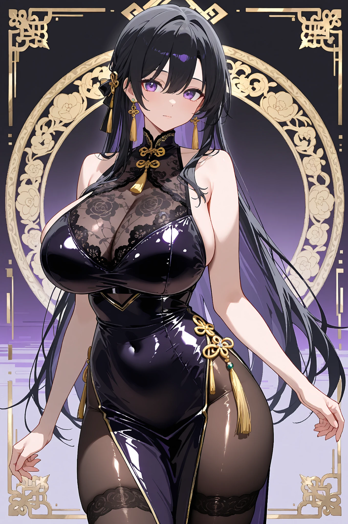 ((anime moe artstyle)),((Masterpiece)), (Best Quality), (Super Detail), Illustration, (((Very Delicate and Beautiful))),Dynamic Angle,Looking at viewer,((((Solo)))),(((Full body))),(((1 arrogant pregnant empress attending a ball wearing gorgeous black ballgown))),((((heavily pregnant)))),(standing),(((arrogant))),(((angry))),(blash),(Purple eyes),Sharp eyes,Detailed Face, Long Eyelashes,(Jet Black Hair),((Straight Hair,Very Long Hair)),((Bangs between eyes)),((((gigantic breasts,Huge breasts,Bulging breasts,Long breasts)))),cleavage,((skindentation)),curvy,See-through,(((luxurious lace and ruffled black and gold rococo ballgown adorned with abundant jewels and gorgeous embroidery))),(((voluminous black and gold rococo dress with a flared hemline))),(fluffy rococo ball gown with gorgeous embroidery and lace),((gold trim)),(((hoop skirt))),long skirt,corset,crinoline,opera gloves,Beautifully Gorgeous jeweled big tiara,Beautifully Gorgeous gem earrings,Beautifully Gorgeous jeweled necklace,Beautifully Gorgeous jeweled ornaments,indoor,light particles,((royal dance hall)),((crowd))