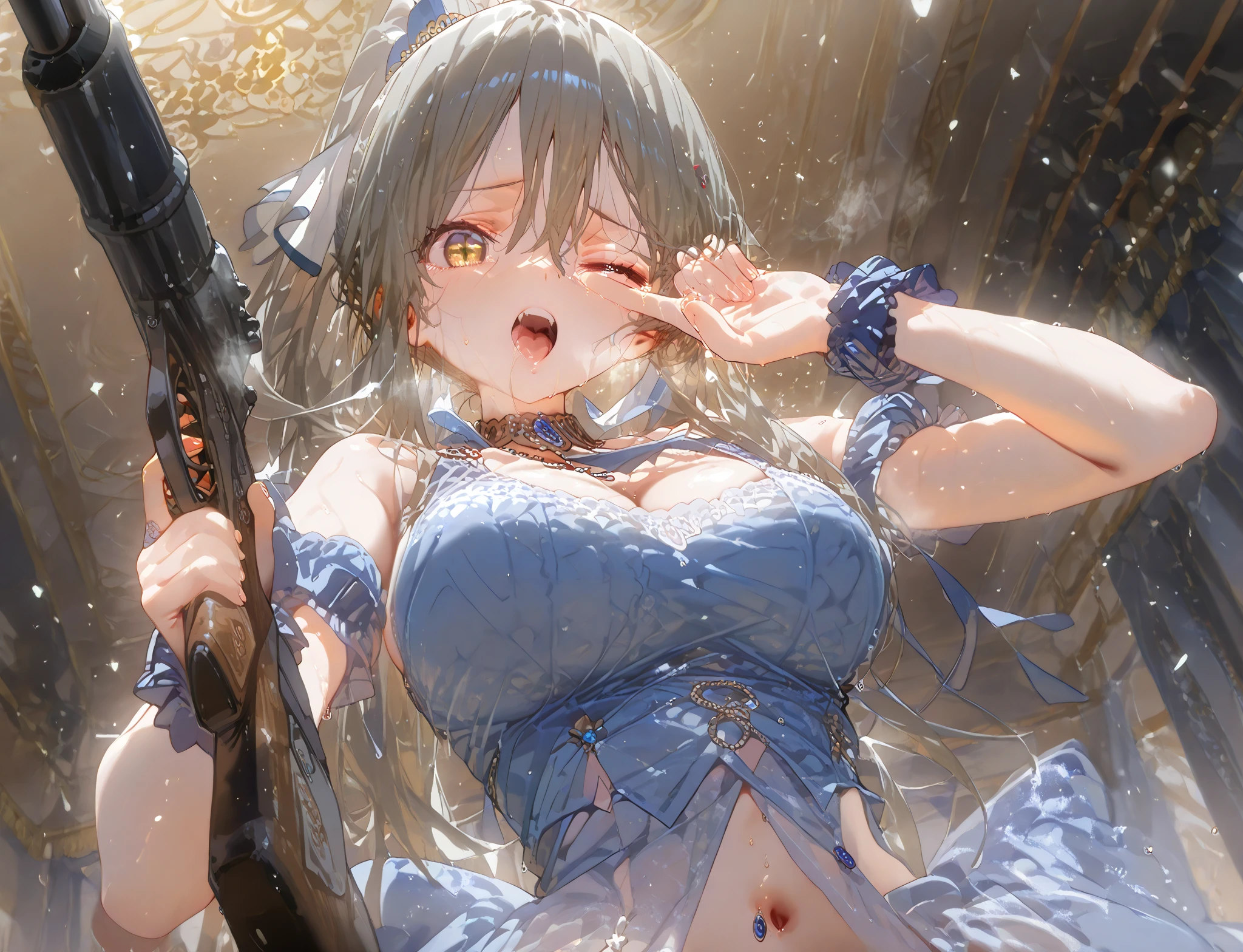 Anime Girls in a short skirt with a knife in her hand, seductive Anime Girls, Burning, Anime Moe Art Style, Beautiful and attractive anime teen, Gap Moe Yandere, Next to the waterfall, attractive Anime Girls, (Anime Girls), Cute girl anime visuals, Sexy maid in the magical forest, Beautiful and attractive anime woman, Beautiful anime,(Ahegao:1.3)、 (shout:1.2)、(topless)、(((Genitals are visible))),(((Legs wide open)))、 (((Fully naked body)))、Pussy in full view、Vaginal insertion、 Panting face、blush、Watery eye、(Arms tied:1.5、Put your arms behind your back)、 Surroundings, touch, scene, big, Crying face、Tears in my eyes、Crying、 Texture skin、(Reverse vulva)、External insertion into crotch cavity、