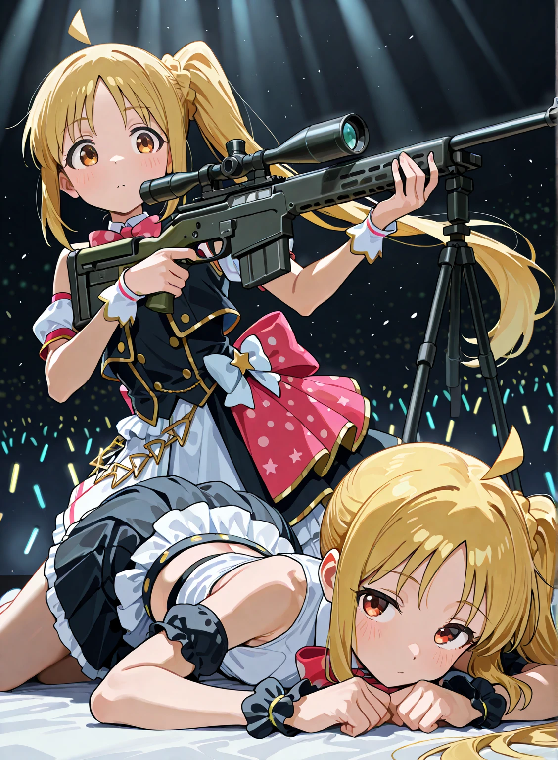 Elegant mature woman, 2girl, two girl ,long hair,mature female,makeup,eyelashes,blush, lipstick, masterpiece, best quality, highly detailed, a anime girls in sailor uniforms with a gun posing for a picture,
evil smile, smile, open mouth,black_serafuku, ecchi anime style, anime girls ,
ecchi style, ecchi, shipgirls, digital anime art!!, high school girls, holding a gun, hold a gun, anime style 4
k, micro skirt, exposed belly, exposed navel, exposed midriff,
exposed lower belly,school, classroom, navel piercing