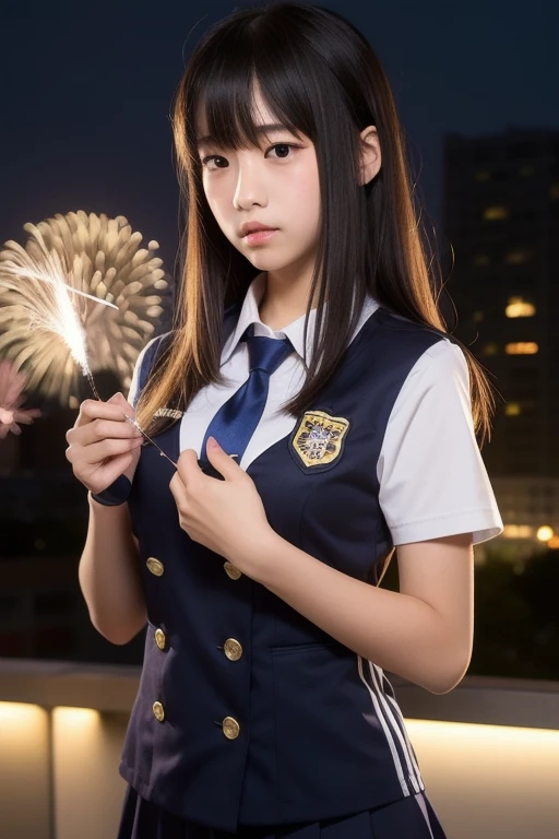 sparklers、light skinned、Twin-tailed、japanese hight school uniform、Breasts are big、gals、Summer Festivals