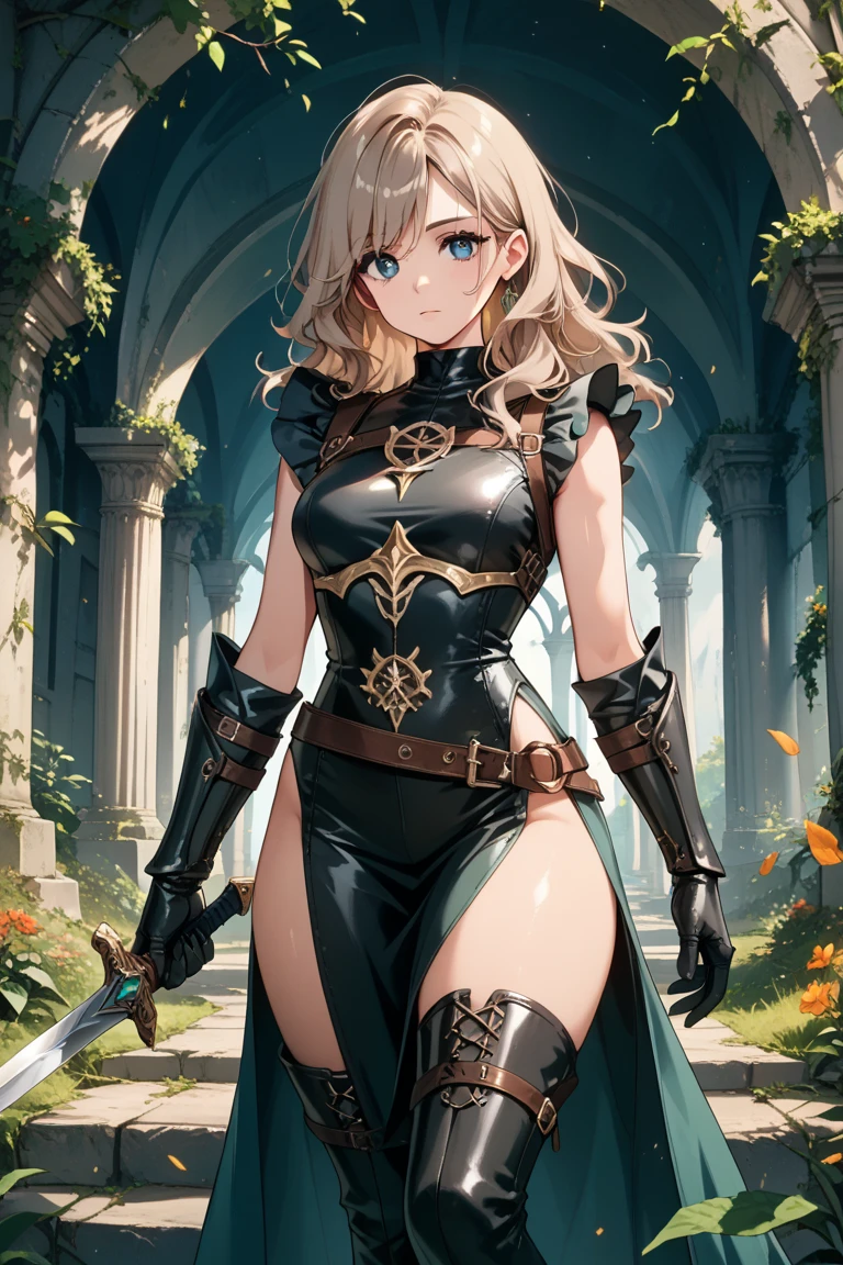 best quality, 8k , super fine illustration, extremely detailed CG ,masterpiece,
beautiful anime style woman ,25 years old
Smile, blush, medium breasts, Semi-long hair、Blonde、Valkyrie Dress、gloves、Black costume、(Outdoor、Thundercloud:1.2、On the Cliff:1.2),sword、長いsword、(光のsword:1.3)、Carrying a weapon、Battle aura cowboy shot ,
telephoto lens,
slow shutter speed
,,
(pure color scene),
(best shadow),
,,
(natural light),
,,
(natural reflection),