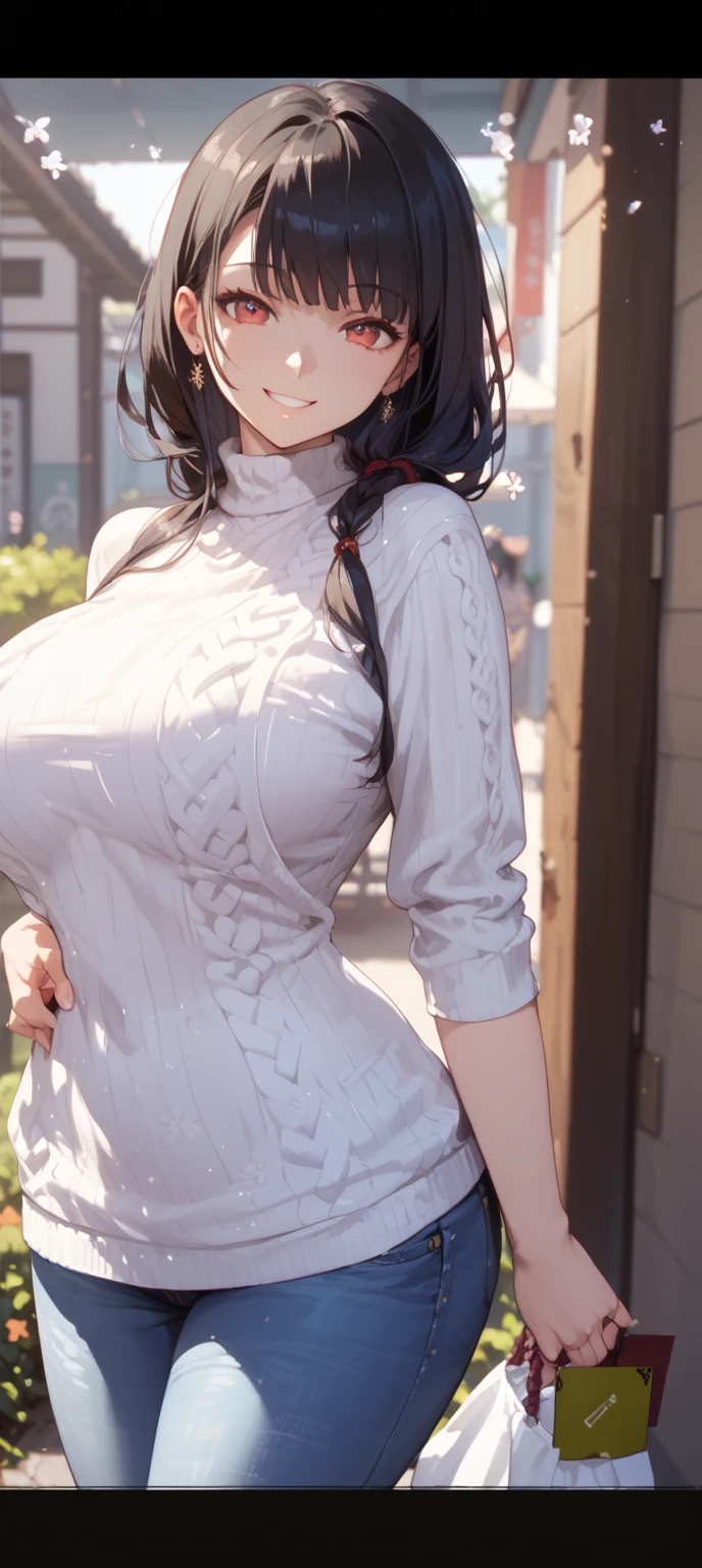 masterpiece: 1.2, best quality), actual, (The real situation, Rich details, Depth of Field), (1 girl, alone), cosmetics, Cleft lip, high detail, Perfect face shape, (Large Breasts: 1.4), (skin dimpling), Thick thighs, Wide hips, thin waist, High target, coral, red lips, Red eyes, ponytail, (Sweat: 1.2), (wet), Sexy, blush, Sweaty,cloudy day,rain,soak,White tube top,Black skirt,Mature,PARKING LOT,Smile,stockings