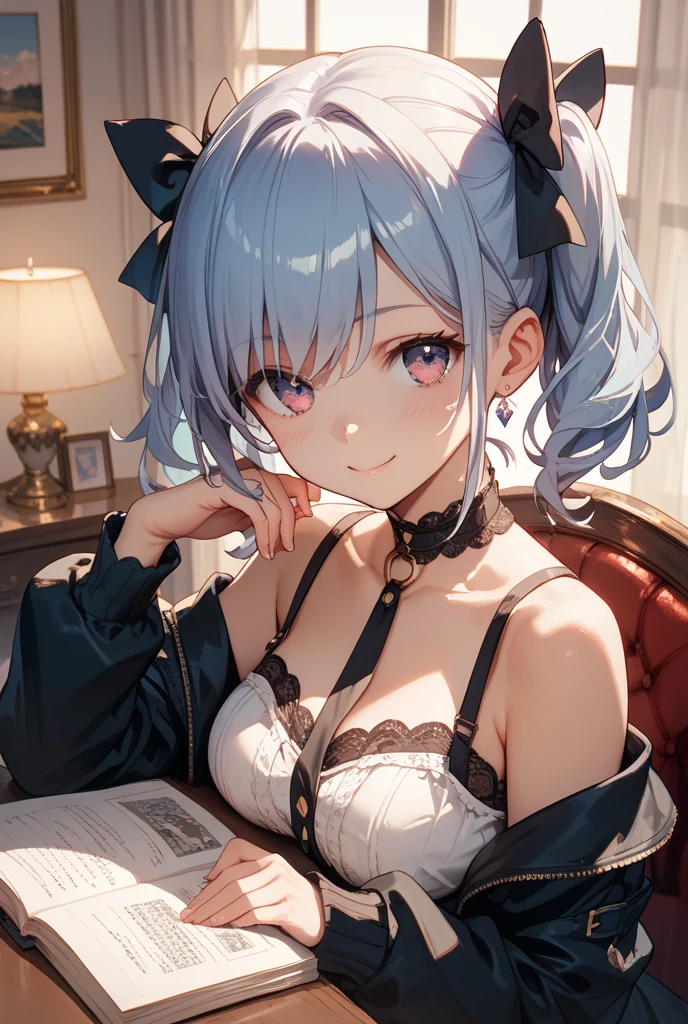 (Best quality,4K,8K,High resolution,Masterpiece:1.2),Super detailed,(Actual, Realistic),
break,
((Beautiful clear blue eyes:1.2)),very kind eyes,eyes wide open,beautiful eyelashes,beautiful lower eyelashes,
break,
((Beautiful and shiny silver hair:1.3)),A dazzling smile, a bursting smile, an open mouth laugh,
break,
black top hat,red and black dress,black ribbon,black corset,
break,
very happily,((bust shot)),zoom in,Room with classic furniture