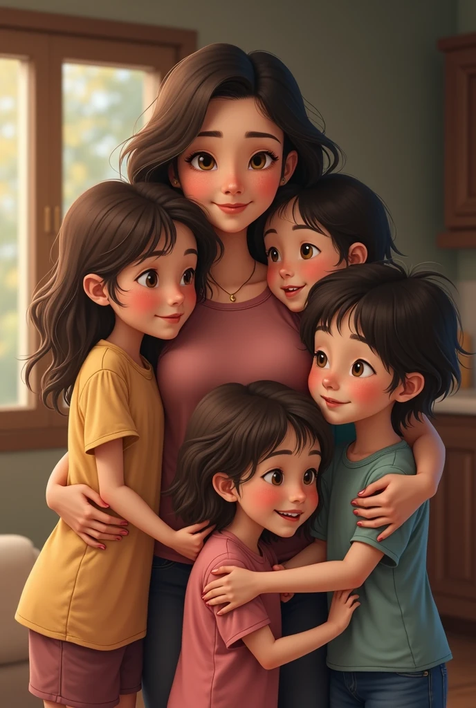 Mexican single mother with two boys and a girl