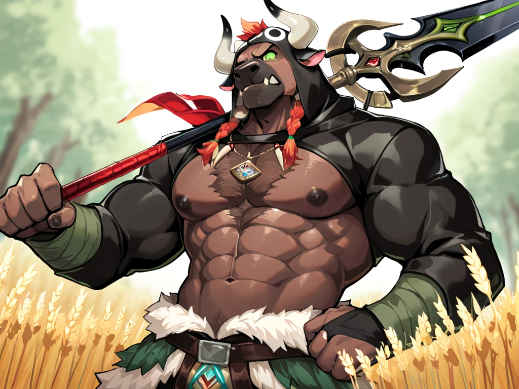 furry, anthro, african water buffalo:1.5, black body, (african tribal body painting:1.5,
African tribal clothes:1.2), (realistic african buffalo horns, realistic huge balls, heavy smooth bovine pink testicles), solo, big brute and rough male:1.4, chubby, african tribal clothes, his penis is black short small flaccid and foreskin:1.1, propping up outside an african tennt, (:1.4), dripping, penis of cum:1.8, super detailed, detailed face, best art, 8k, vibrant, by snowskau:0.4, by taran fiddler:1.8, by RedRusker:1.8, art stile, 3D, halfbody,