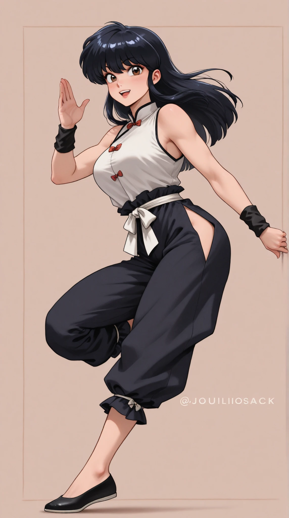 ((masterpiece, best quality)), ((39 year old)), (((Curvy))), ((Unohana from Bleach)), ((Japanese woman with long black braided hair)), ((white fullback cotton panties)), purple kimono, Blue eyes, windy day, smiling, (((photo realistic)))