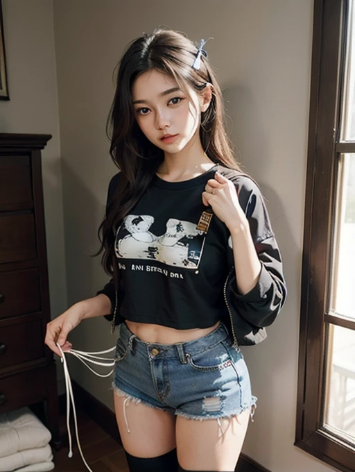Photography of 20-year-old women, Perfect face, masterpiece, OK, underwear, Black_OK, jacket, Black_