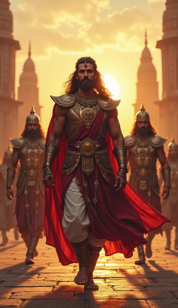 An Indian young,brave,decent kshatriya king with golden crown and full body of gold jewellery,white clothes