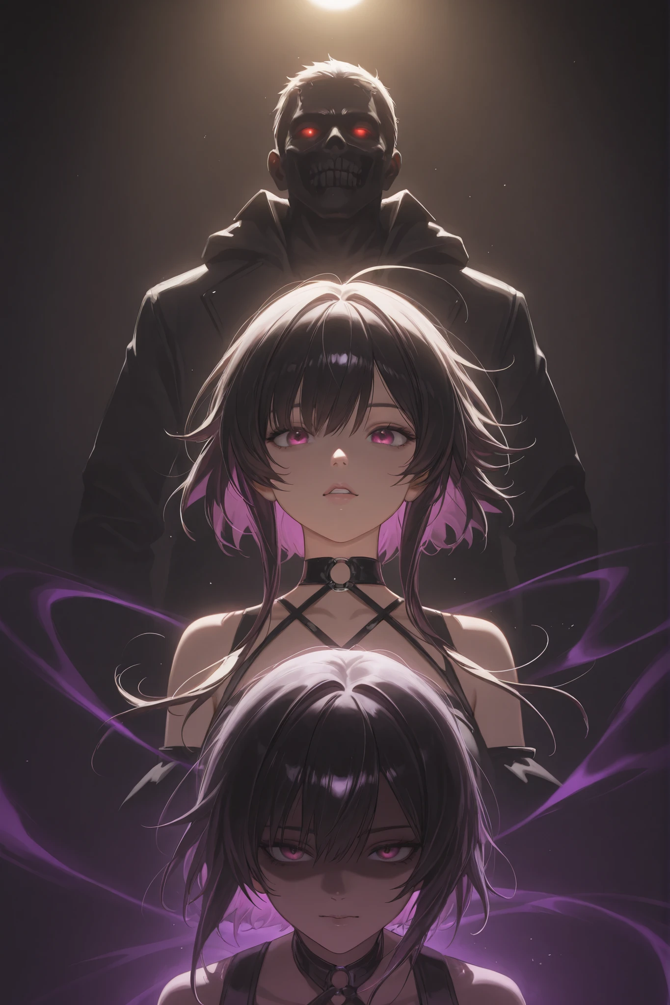 「Idol Killer」, Popular Idols Who Shine on Stage, Meanwhile, they have secrets that no one can tell anyone behind the scenes, Black Past Hidden Behind Their Glamorous Exterior, Malicious look, possessing gaze, decadent atmosphere, Darker Tones, Detailed and realistic, 4K High Quality, emits light in the dark, dramatic lighting from above, Dark Shaded Backgrounds, Dark Portraits Centered on People, Extremely Dark Tones Oil Paintings, disturbing air, Dramatic Shadows and Distorted Expressions