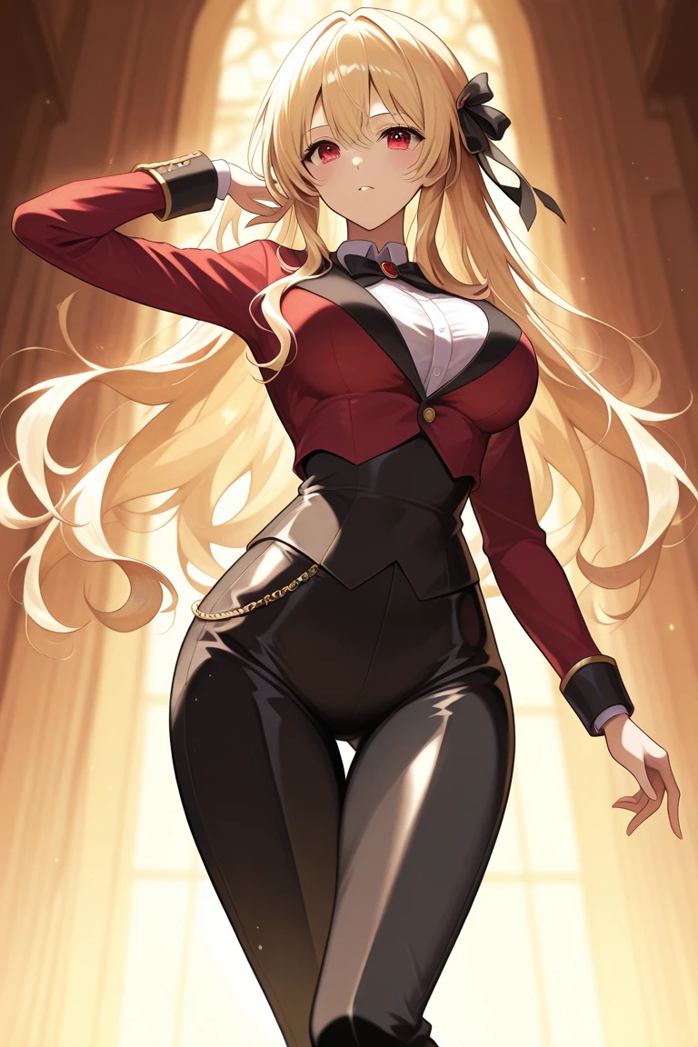 ((best quality)), ((Masterpiece)), (details:1.4), 3d, HDR (high dynamic range), amature woman, Blonde hair, Curtain Bangs, SLEEK Style, Red eyes, hips up จมูกโด่ง, ปากแดง, หน้าอกใหญ่, nvidia RTX, PBR surface, After processing, Anisotropic filtration,depth of field, Maximum clarity and clarity, multi-layered surface, Subsurface scattering, perfect proportions, 8K raw files, ความละเอียดสุดยอด, Unreal 5, Perfect proportions, Octane Render, Wide aperture, Low ISO, Holy Crusader, Heavy Black armor, jewely, ต่างหู