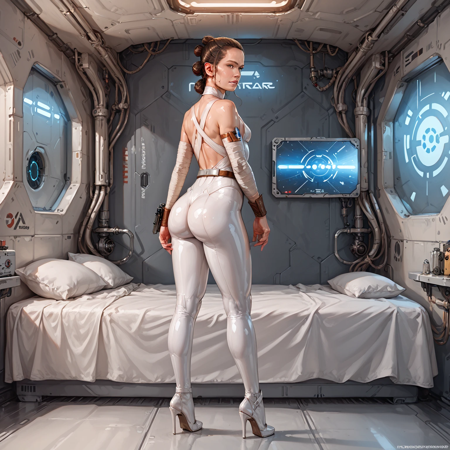female Xenomorph, white underpants and White bra, Curvy, Big Breasts, Xenomorph body, Spaceship Background, 8k, Seductive pose, danger, Xenomorph tail, Macro Zoom, White panties, White bra, black body, Xenomorph, Rear View, Recall, Spread your legs, underwear, Back view
