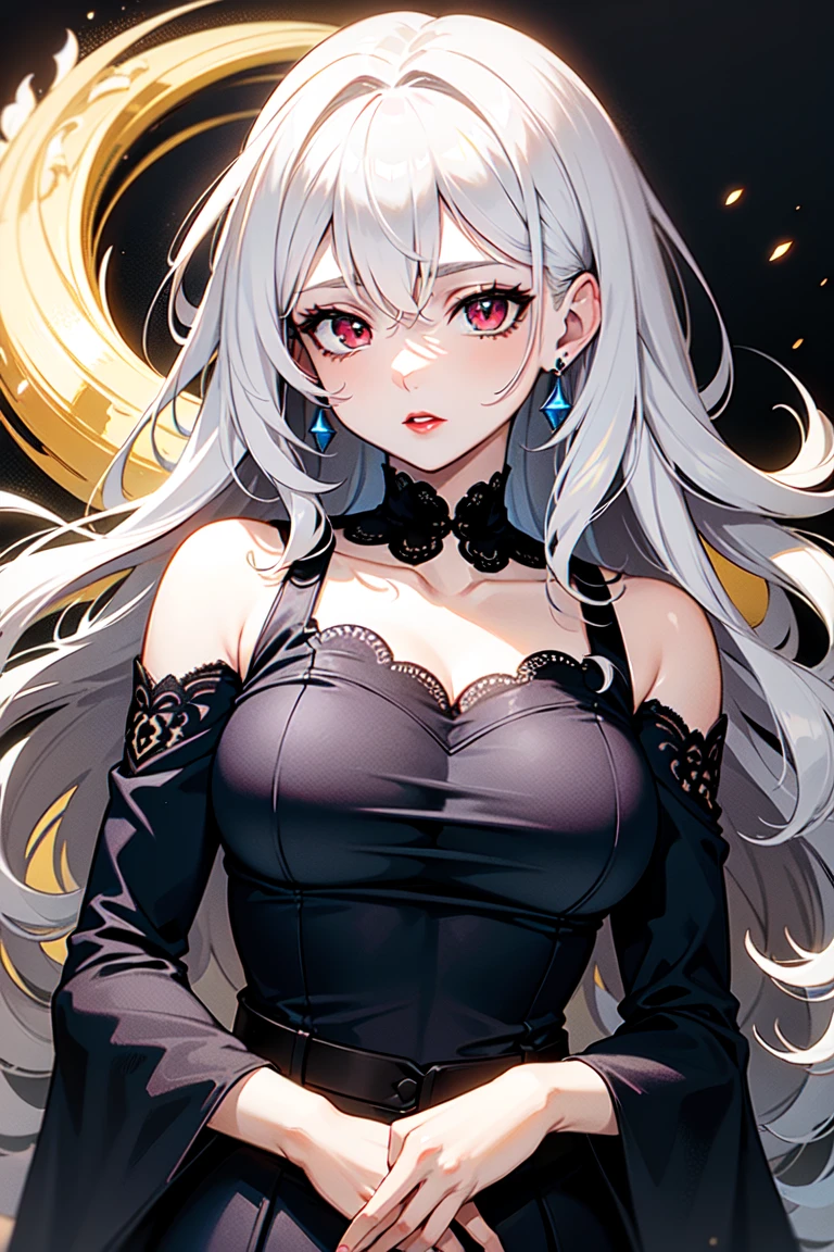 8k cg, masterpiece, ((ultra detailed background, delicate pattern, intricate detail)), (highly detailed, fine details), best quality, 1girl, (photorealistic:1.4),beautiful lighting, absurdres, RAW photo, film grain, ((medium breasts, slim girl)), 1girl, MeiMei, solo, long hair, braid, dress, hair over one eye, smile, long sleeves, braided bangs, red lingerie, braided ponytail, white hair, puffy sleeves, holding, turtleneck dress, makeup, grey hair, red lips, one eye covered, lipstick, parted lips, single braid, (complex detailed background, outside, bedroom environment), highres, ultrares, 4k, 16k, perfect eyes, blue eyes, light blue eyes, cleavage, big breasts, smirk, beautiful lighting, smooth skin, silky skin, bedroom eyes, detailed eyes