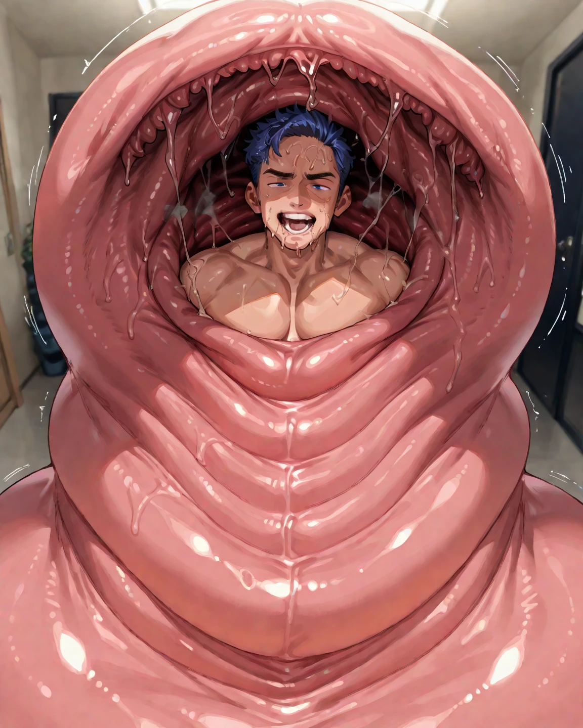 Young man,Huge testicles like giant balls,naked,Long enlarged nipples,gapping nipples,top rush,gaping urinary meatus,gaping penis