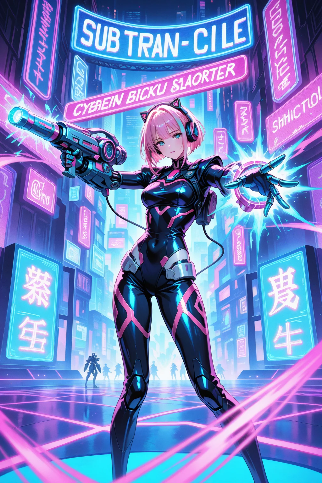 Create an award-winning image with excellent stroke quality in manga and anime style. The scene shows a young man of 36 years, handsome, with ninja-style haircut and perfectly trimmed beard. He wears hip hop style urban clothing, reflecting his identity as a rapper. Walk confidently through a modern and vibrant city, accompanied by 7 beautiful women with futuristic outfits and urban style:
combine: PURPLE HAIR, long and wavy, with a magical aura that glows softly around her. She wears a futuristic outfit with ethereal details reminiscent of her magical nature.
Alpha twins: Silver white hair, short and elegant, with eyes that reflect intelligence and power. They wear identical suits but in inverted colors, with geometric designs and technology integrated into their outfits.
Beautiful demon: Red hair, long and fluid, with an aura of mystery and seduction. Her outfit combines gothic elements with futuristic touches, highlighting his figure and his subtly visible horns.
goddess: pink hair, long and soft, emanating a divine and serene beauty. Wear a dress that fuses classic styles with modern details, adorned with symbols that reflect his divinity.
semi-human: Brown hair, ((( anime gangster manga))) (((Borderlands 3))), (((Closeup))), (((urban city environment))), (((diffuse colors))), (((rgb))), (((ultra detailed illustration of a diffuse hallucinatory woman water spirit creature))), (((complex 3d projections of ghostly translucent fabric and glowing hollow cybernetic threads))), (((dynamic pose))), spectral, Concept Art, ((light particles)), (stunning visual masterpiece), (((double exposure))), ((glowing texture)), (black tones), (no limits), (unpredictable), (Surreal), (Professional composition), (award winning composition), creative freedom, (Artistic expression), (extreme composition), (spontaneous composition), (black filter), ((Surreal theme)), (diffuse creatures), (diffuse figures), disturbing visual expr