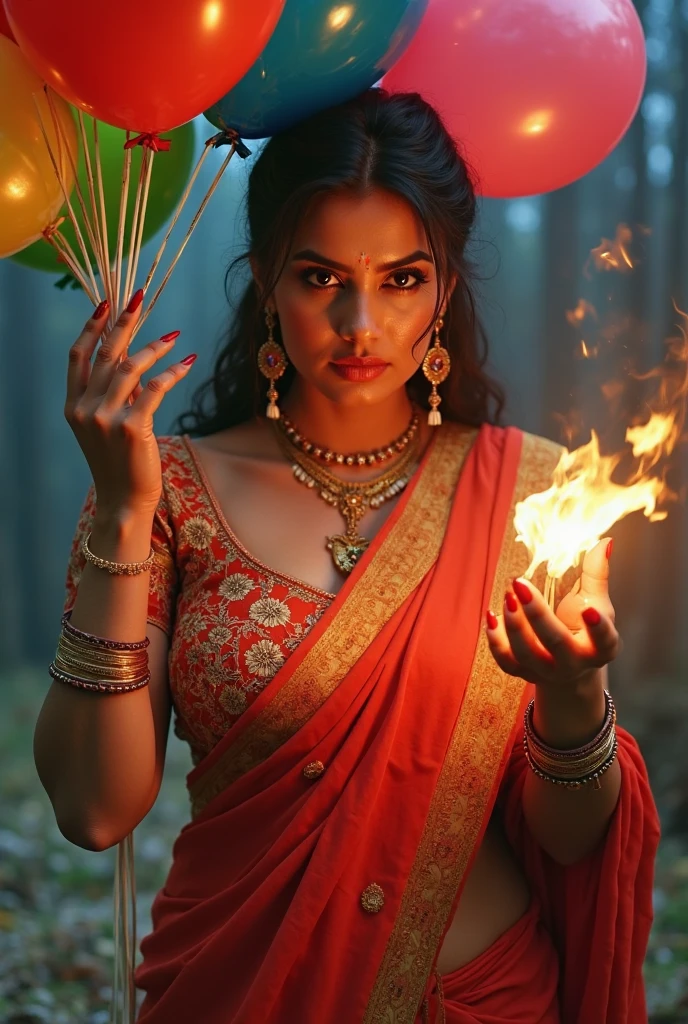 ((best quality)), ((masterpiece)), Such a photo of Kali Mata in which she is killing the demon and a small is performing her aarti., perfect face