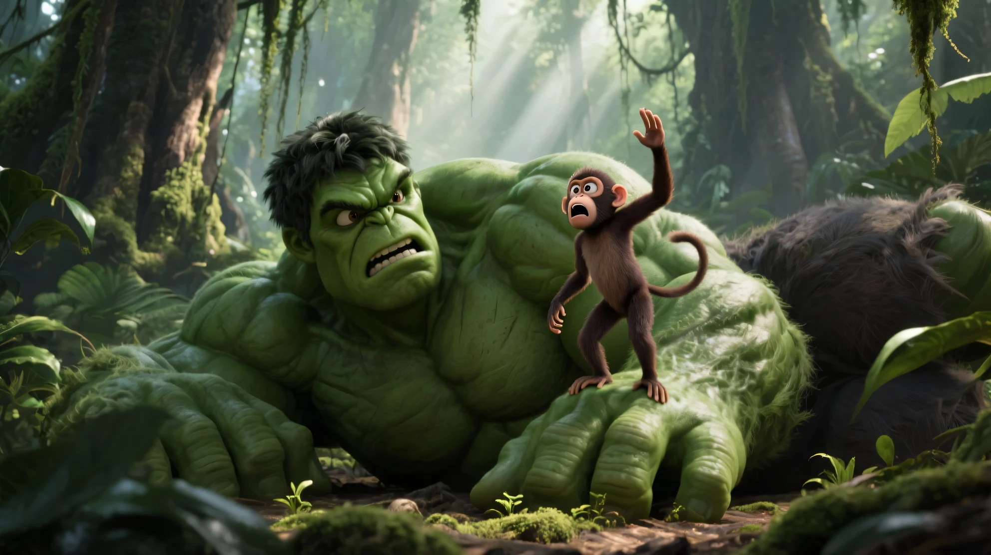 draw an epic fight between a huge hamster and a strong hulk