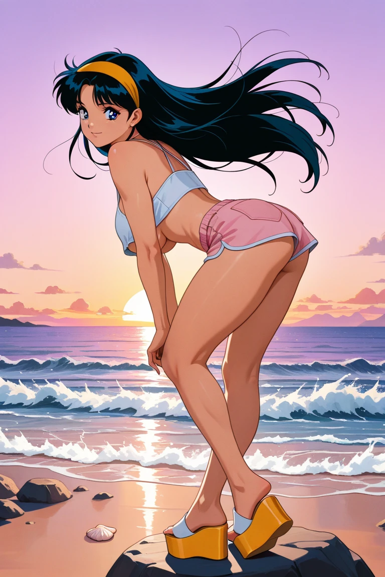 realistic photo of a nude woman with large breasts on a beach, detailed facial features, beautiful skin, ocean waves in the background, warm lighting, photorealistic, 8k, high quality, intricate details