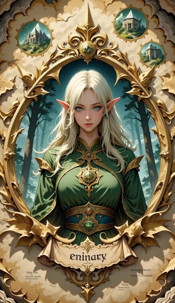 
Parchment Map ,Detailed maps ,Embedding a elf  into parchmenthere, The elf written on it in the center of the map、(elf,portrait:1.3)