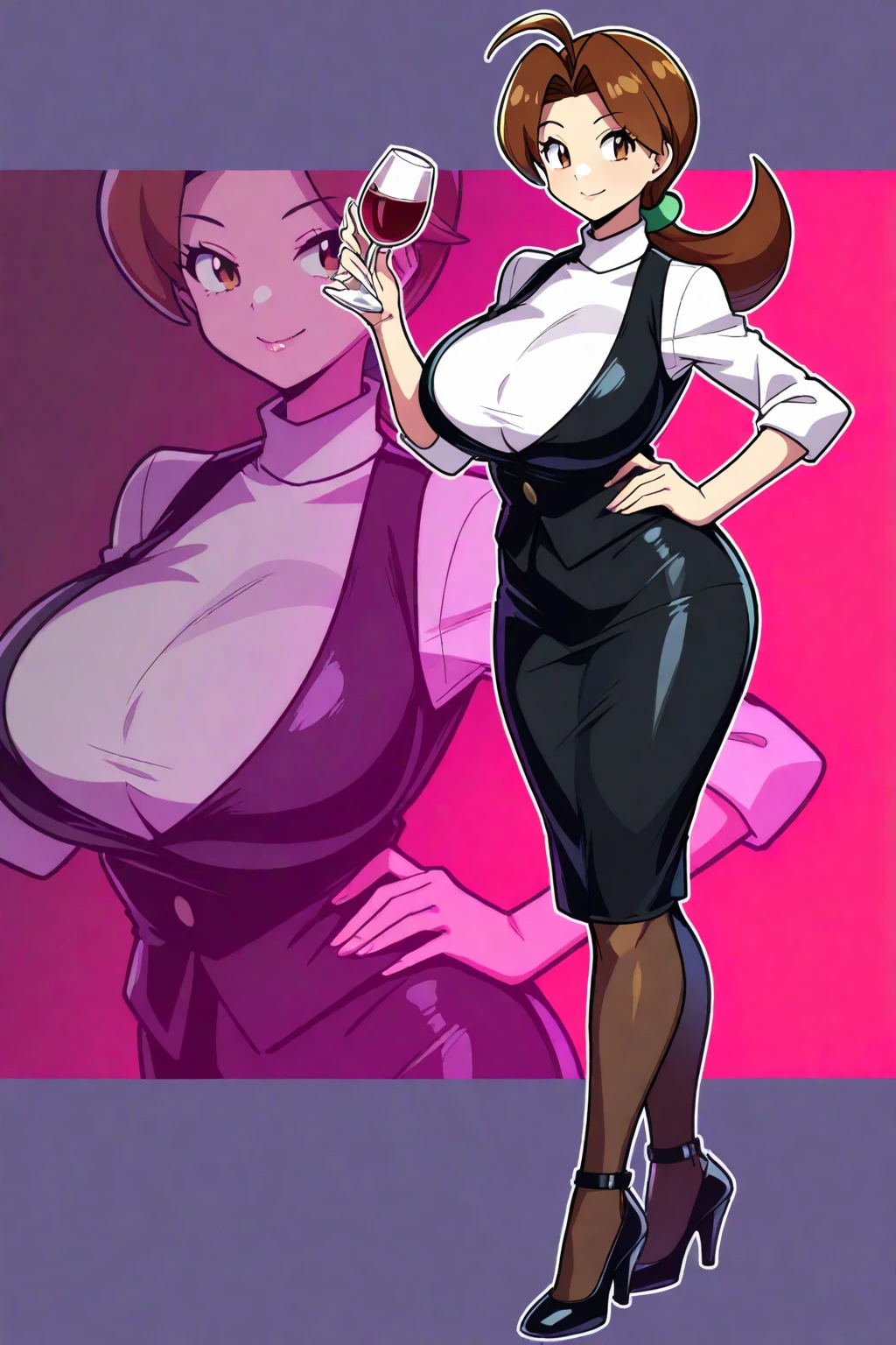 (8k, RAW photos, top quality, masterpiece: 1.2), (High Quality), ray tracing, HDR, (High Details), (Face detail), (Shadow Detail), ((Marnie)), za, 3d, 3d render, side angle, 1girl, solo, breasts, looking at viewer, thick thighs, head tilt, cleavage, black hair, wavy hair, hands on hips, changing room, mature, collarbone, cleavage, (bangs), short hair, sexy, smug smile, seductive look, 20 years old, beautiful eyes, casual outfit, mall background, pink dress, black jacket, necklace