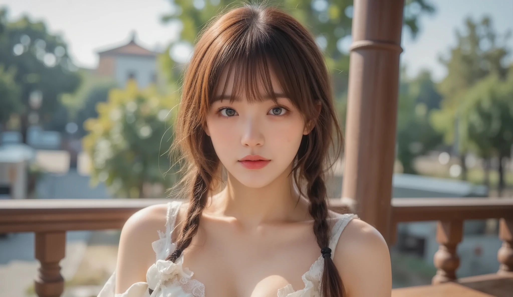 Woman, viewers, french braid hair , flower halter dress, Disconnect,  Garden Landscape Design, (Rimlight)