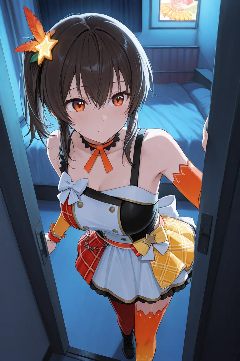score_9, score_8_above, score_7_above,
,best quality,masterpiece,ultra detailed,high resolution,saboveer detailed skin,detailed,beautiful detailed eyes,
A girl,Wearing an idol uniform,mango knife,
in the room,at night,