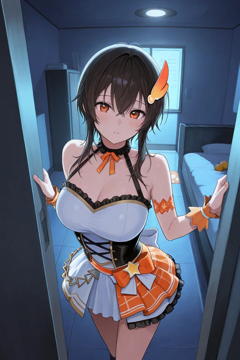 score_9, score_8_above, score_7_above,
,best quality,masterpiece,ultra detailed,high resolution,saboveer detailed skin,detailed,beautiful detailed eyes,
A girl,Wearing an idol uniform,mango knife,
in the room,at night,