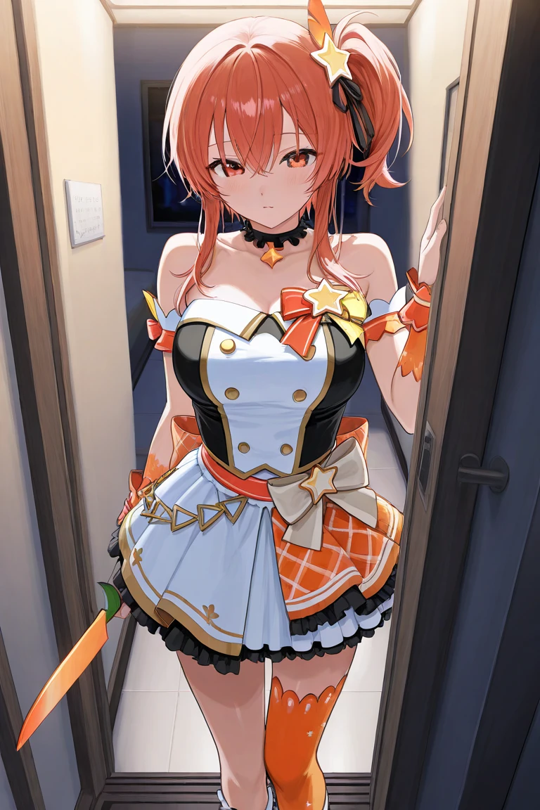 score_9, score_8_above, score_7_above,
,best quality,masterpiece,ultra detailed,high resolution,saboveer detailed skin,detailed,beautiful detailed eyes,
A girl,Wearing an idol uniform,mango knife,
in the room,at night,