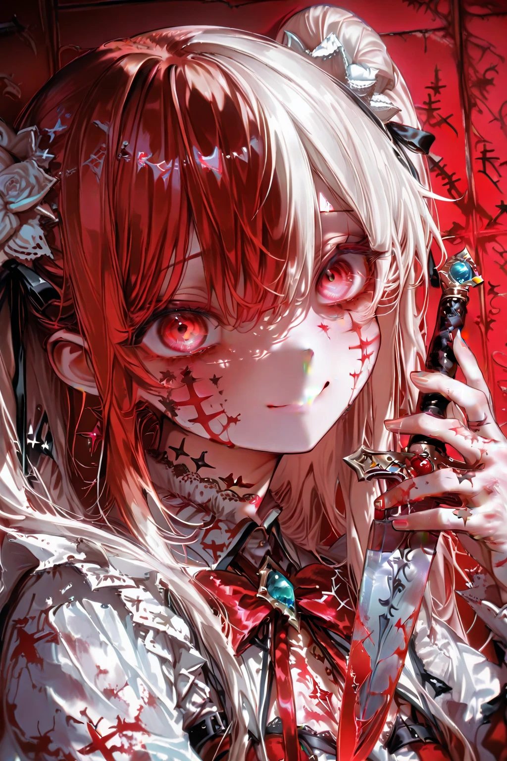 Masterpiece, best quality, high quality, ultra detailed, Red eyes, Tongue out, finger nails, Colored skin, zombie pose, JiangshiT, CatherineVG, 1girll