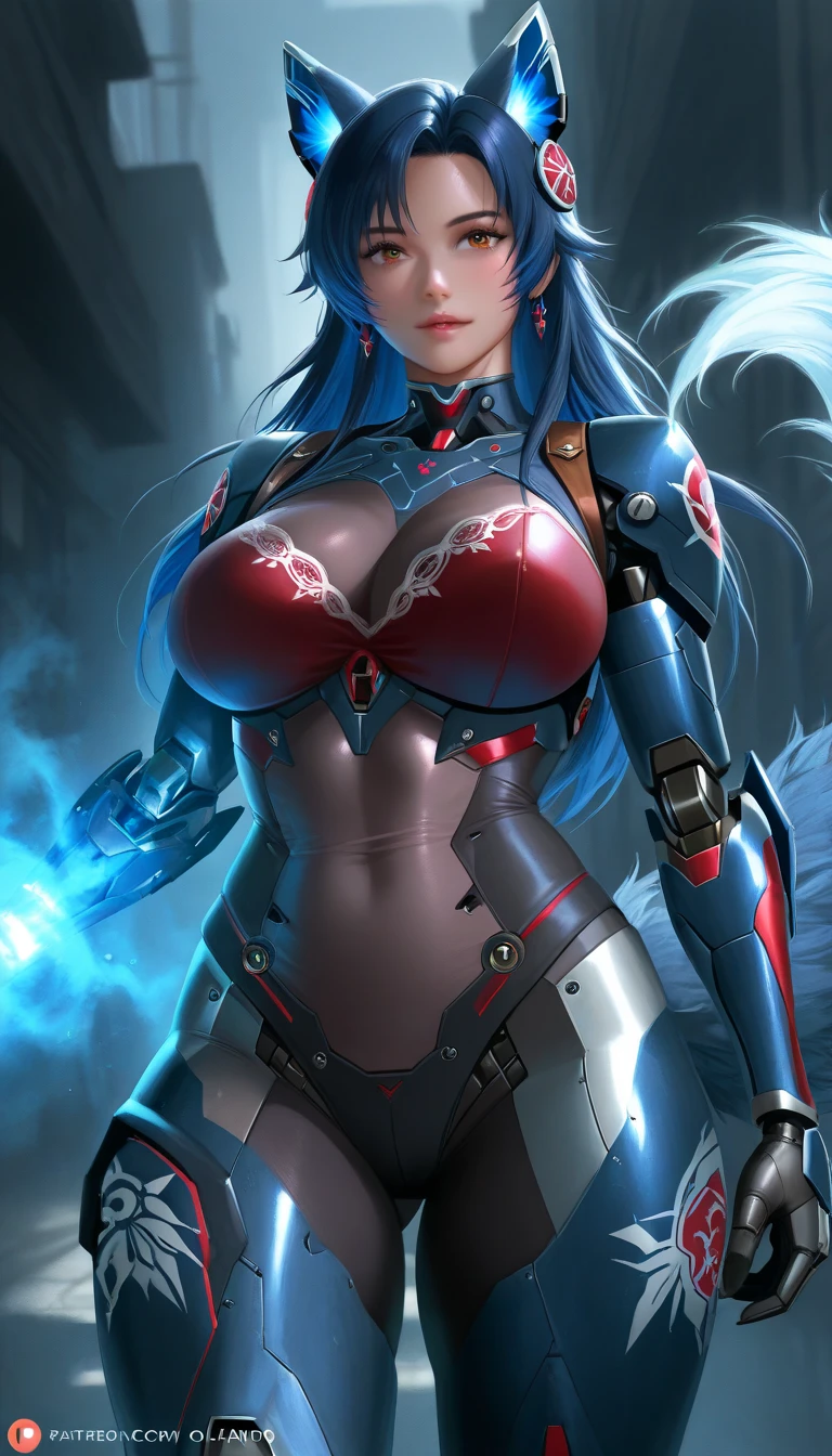 anime style, 1girl, woman, arctic dervish villainess, armor, pauldrons, bombshell hair, matte color:cornflowerblue metal hair, Goddess Braids, chubby, narrow waist, large breasts, caucasian, highrise apartment interior in a great,gargantuan scifi sprawling topia beyond the end of the multiverse, masterpiece<lora:EnvyBetterHiresFixXL01:0@0,0@.49,1@.5:hr=1>