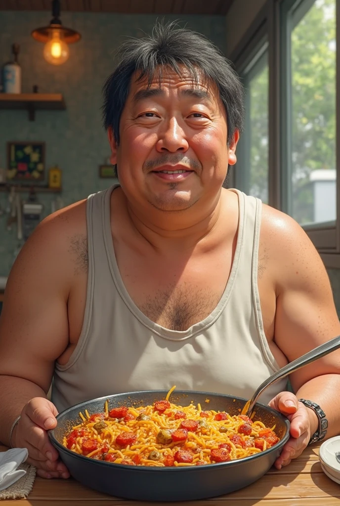 There was a man sitting at the table,Carrying a bowl of food, 2 8 years old, 2 3 years old, 2 9 years old, 2 7 years old, 3 2 - year - old man, 2 4 years old, 2 4 - year - old man, 2 2 years old, 21 years old, he is about 3 0 years old