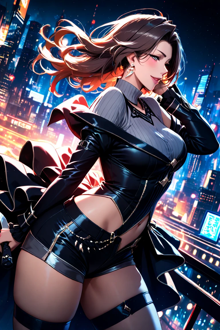 The image shows an illustrated character sitting on a motorcycle. The character has short hair and wears a suit with black violet colors and yellow neons that surround his prominent bodysuit.. The motorcycle appears to be big and futuristic, same color palette with elegant lines and luminous elements. The background suggests a neon-lit urban environment, possibly at night. There are various shapes and patterns reminiscent of digital or cybernetic motifs., contributing to the overall sci-fi look of the image. I imagine this girl with a futuristic appearance and full of mystery. Her body is wrapped in a purple and black bodysuit., Shiny chains intertwine around his arms and legs, as if they were metallic tattoos. The three-strand necklace, with its digit-shaped padlock, It is their symbol of submission and devotion. Her red hair falls in waves over her shoulders., and his green eyes flash with a mixture of passion and obedience. The black dress fits her curves, enhancing her voluptuous figure. Each chain that tightens around her skin is a reminder of her role as a beloved slave.. In the dark garage, the girl prepares for her master. The cyberpunk motorcycle awaits, its shiny surface reflecting the neon lights of the city. The cat-shaped helmet gives it a mysterious look, and the tail that extends from the back of the seat seems to have a life of its own. She rides the motorcycle with grace, speeding into the night. The wind whistles in his ears as he walks through the dark streets, ready to carry out her master&#39;s orders. In this futuristic world, where technology and passion intertwine, she is his slave, your confidant and your lover. The girl with chains and a cyberpunk motorcycle is an enigma, a mixture of desire and bondage. Its story unfolds in the twinkling lights of the city, and his figure becomes a legend in the night streets. SIMILAR TO IP:MASQUERENA