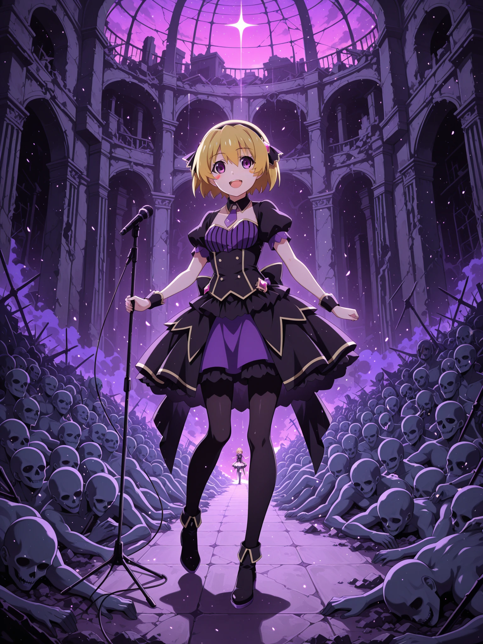 1girl, , , masterpiece, best quality, 10 years old, medium blonde hair, forehead visible bags, yellow eyes, hat, heart, black headwear, puffy short sleeves, log black skirt, heart hads,,1girl, solo, yellow eyes, yellow hair, bow, hat bow, socks, black footwear, black skirt, short sleeves, yuki (touhou), black vest, white sleeves, frill skirt, light smile, , to lift up one’s skirt, cowboy shot, from front, standing , raise one leg, crossed arms, arms up behind, arms behind back, hand between legs, put hands hip, one hand on hip, forward hands, arms raised in the air, punch hands, peace sign, waving, put up index finger, sit, lie down, closed eyes, lie face down, looking back, put one hand , leaning forward, , close up, horizontally outstretched arms, horizontally outstretched legs, front view, front face