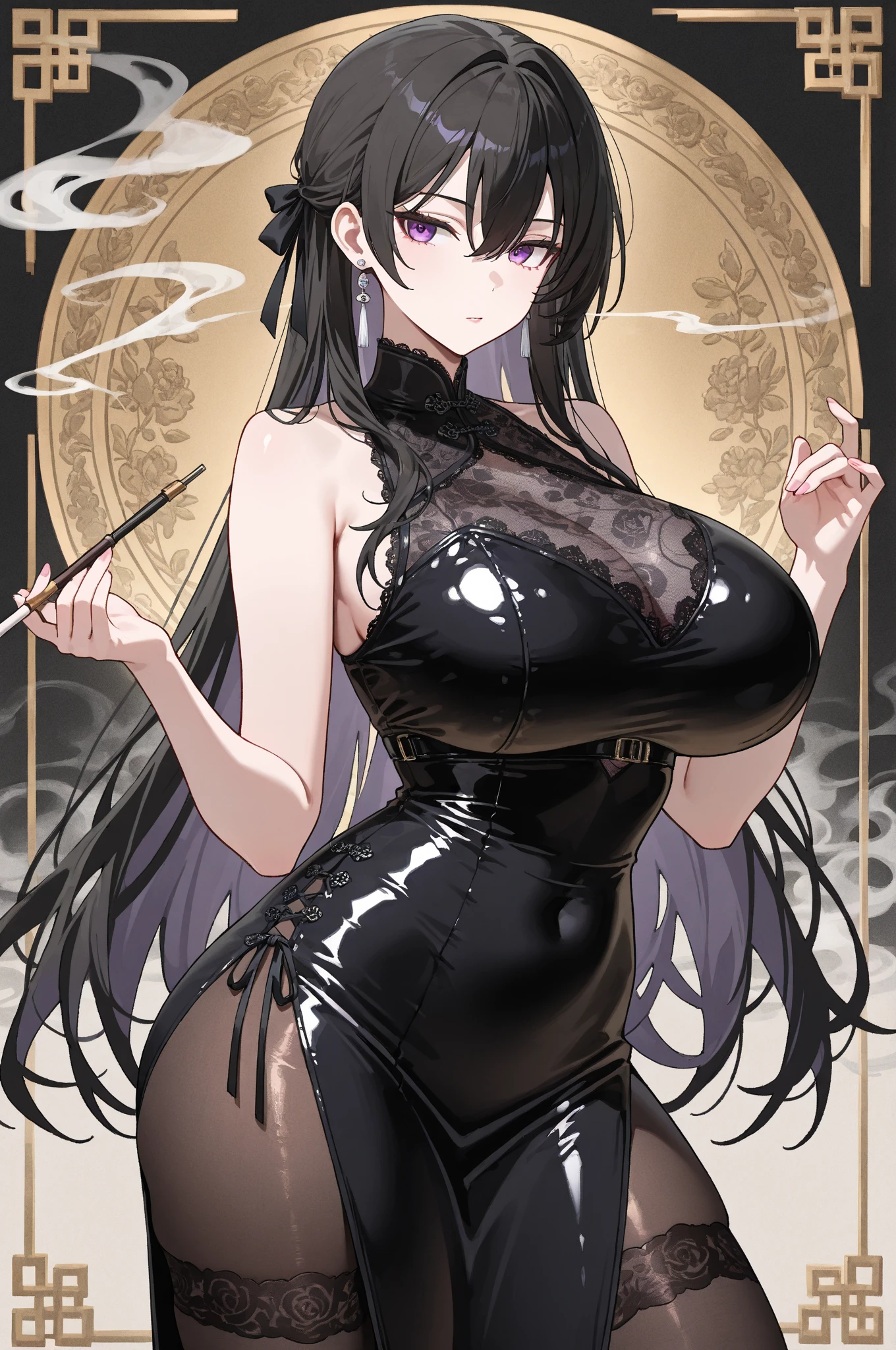 (masterpiece, best quality), female ageless, curvy, central asian, black eyes,  bulbous nose,   unusual cheeks, flat forehead, round face shape, graceful collarbone,   , indigo
 long bob hair, nervousness
 wearing  overall dress, honeycomb    __bo/properties/color__    brocade
 longline bra, boots,  
, head tilted to the side, indicating thoughtfulness