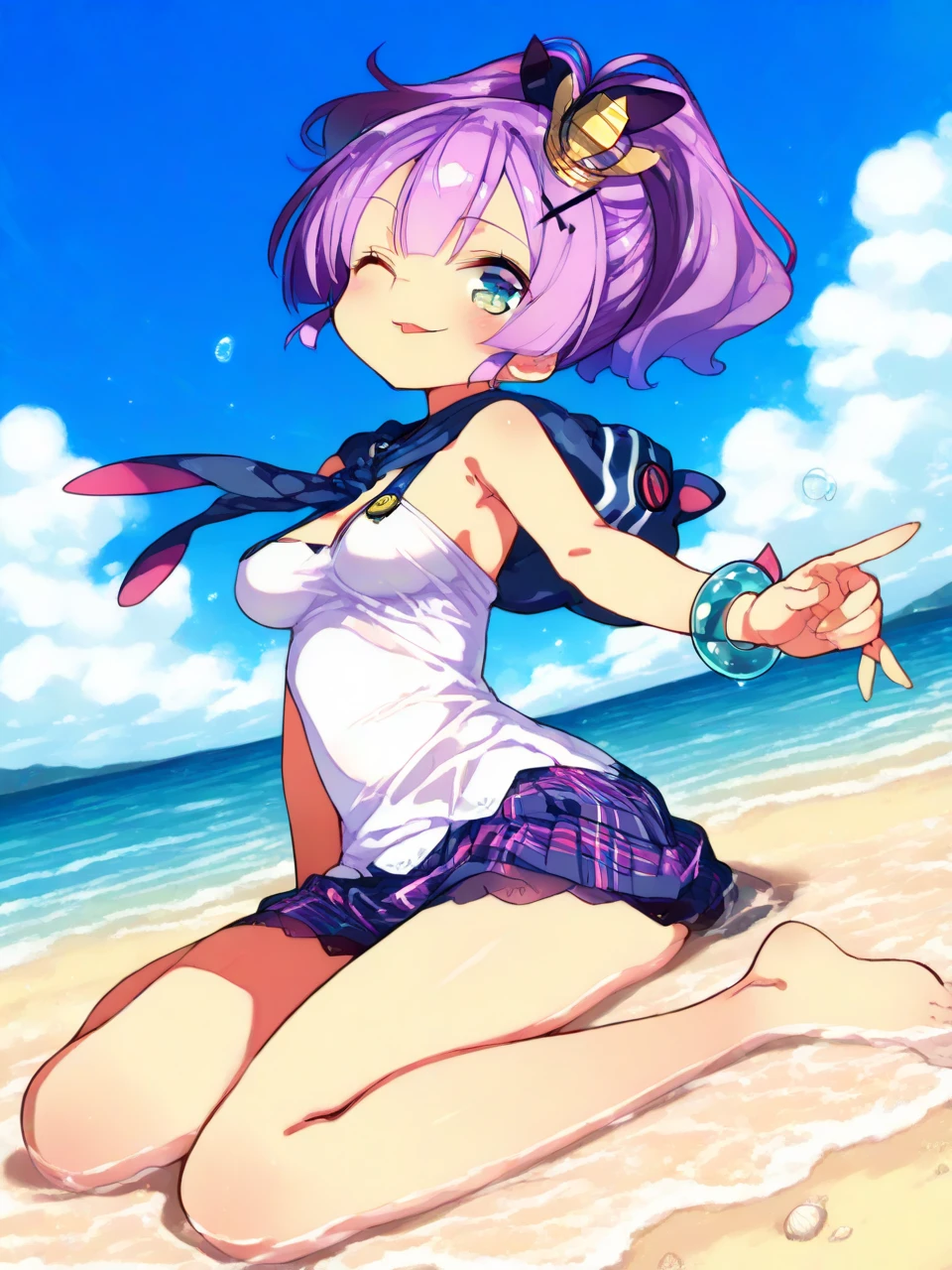 best qualtiy、Satori Komeiji hair pink(girl with)swim wears(スクールswim wears)、cute little、embarrassed from