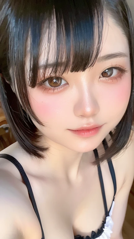 see through,Beautiful and fair、Radiant Skin, 3 Up, Gorgeous, bright, Refreshing and gentle expression, Perfect beautiful face、Beautiful shiny bangs, A very beautiful 17 year old girl, Eyeliner, Very perfect eyes,Very large breasts,Grooves reveal original skin,Muscular body,brown underwear、