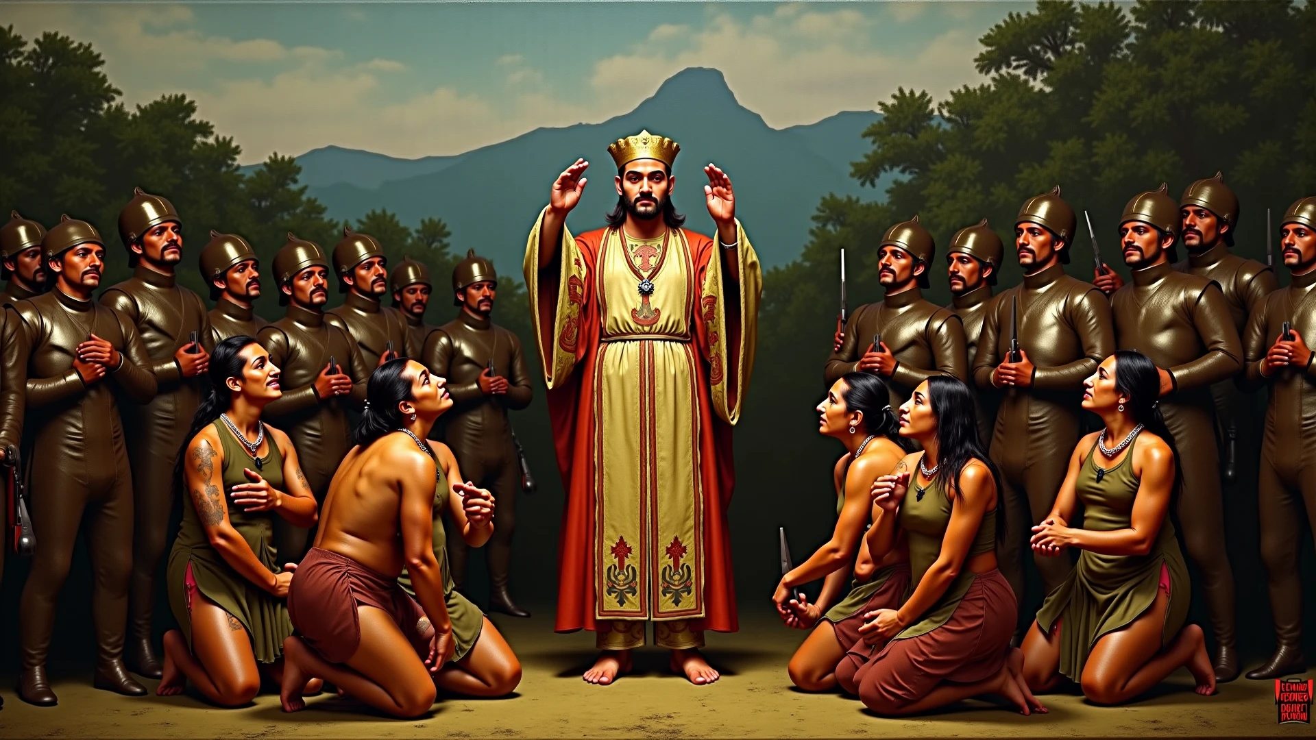 Make an image of 5 people, black and white, with the title on the image "Big Luiz, the biggest shit of the Middle Ages 