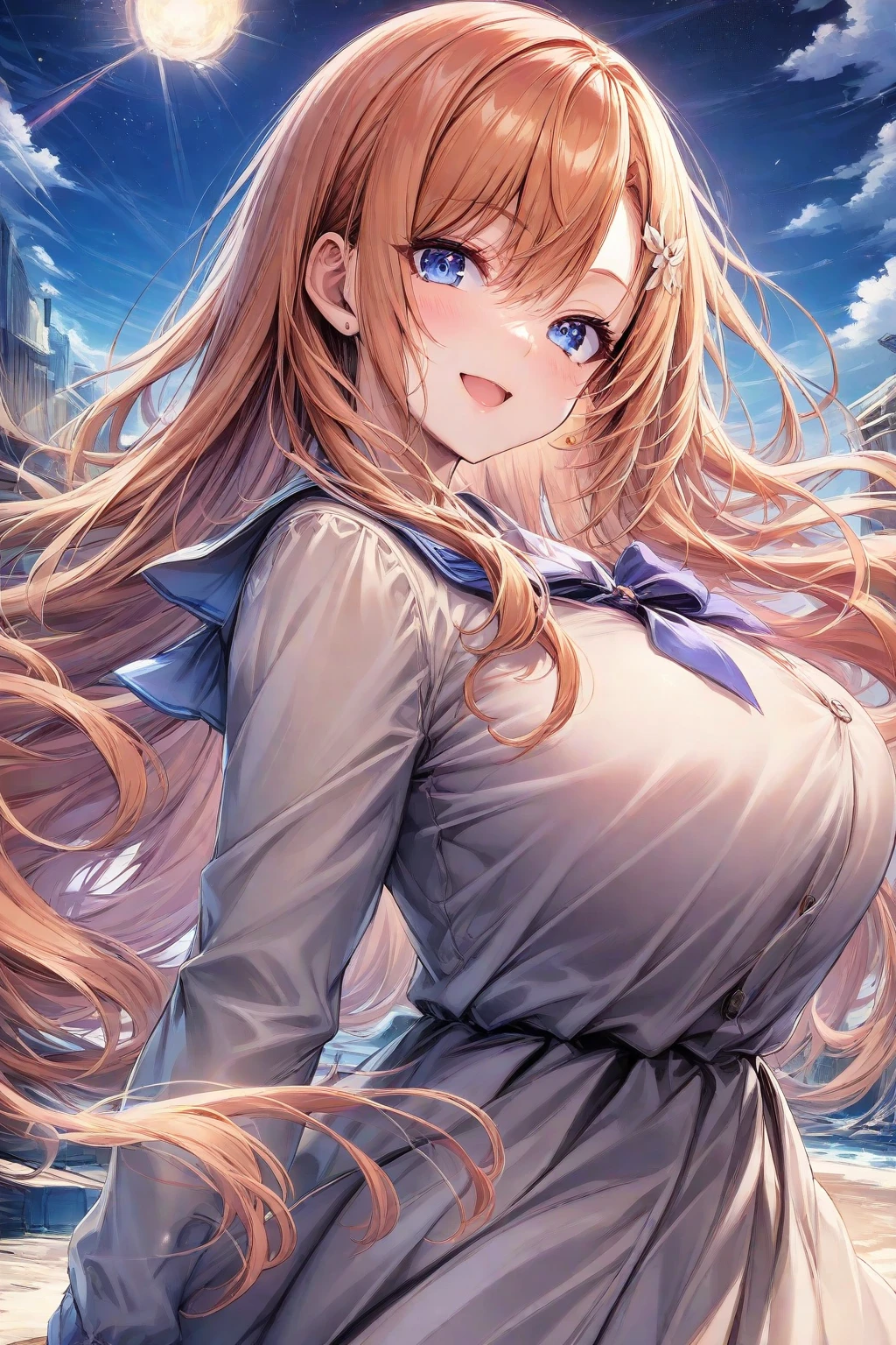 (One girl), Beautiful smile,Embarrassed face, Close your mouth,Glossy Lips,Abstract, School, masterpiece, highest quality, so beautiful, Absurd, up to date, Complex details,(Touch your face with your hands), Pink long nails,AI-generated, Complex,High resolution, highest quality, super high quality,3D Images、View the viewers、3D Images,one person,長いブロンドの髪とblue eyesが写真のポーズをとるアニメの女の子, [[Fine grain、blue eyes、Shining Eyes:1.15]],a hyperRealistic , hyperRealistic , Realistic , blonde anime girl with long hair, Smooth anime CG art, Beautiful anime school girl,White long sleeve blouse,Blue checked skirt,Blue Chest Ribbon, (Large Breasts:1.5), Mature Body,Fine details,Abdominal muscles
