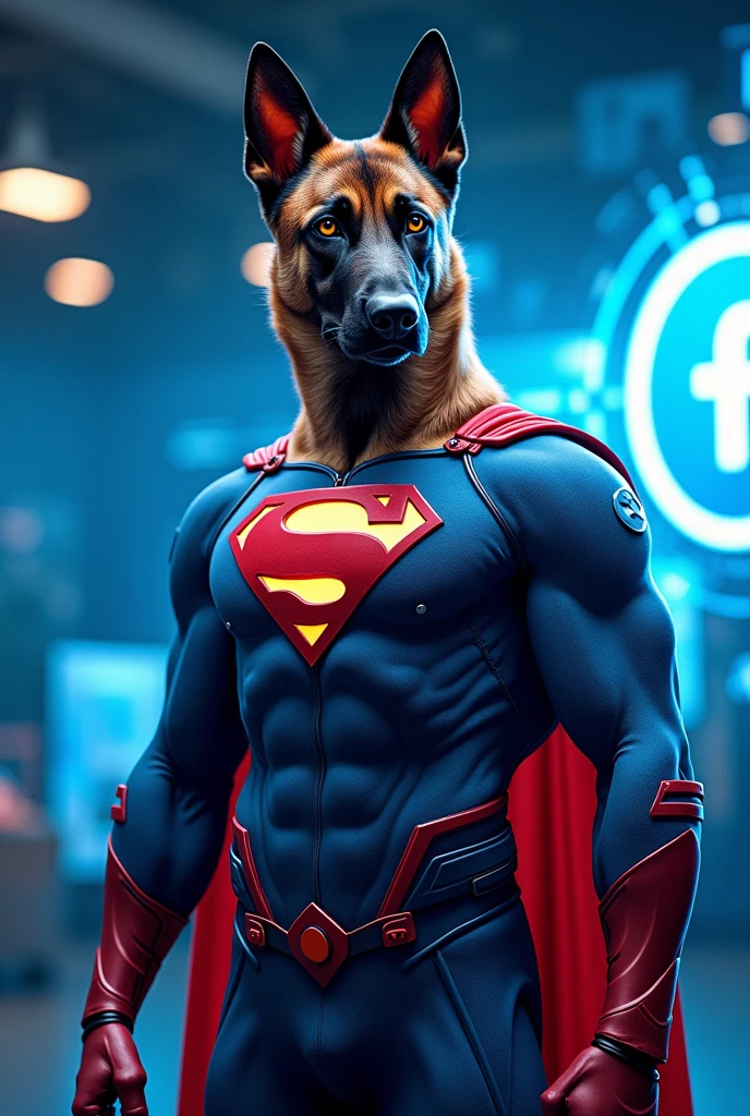 solo, male, tan and brown fur color, dog, german shepherd, toned body bulid, (wearing blue shiny glossy tight Superman spandex costume, red cape, red brief speedo, red boots,) bulge, smile, bedroom eyes, sitting on bed, at a bedroom, detailed bulge, low angle, by chunie