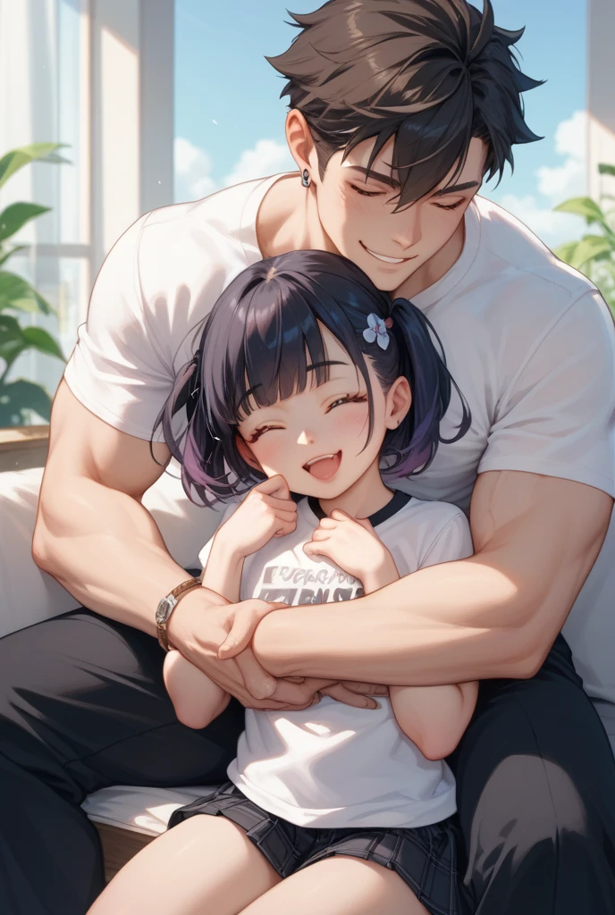 a man with his toddler baby playing in the park smiling