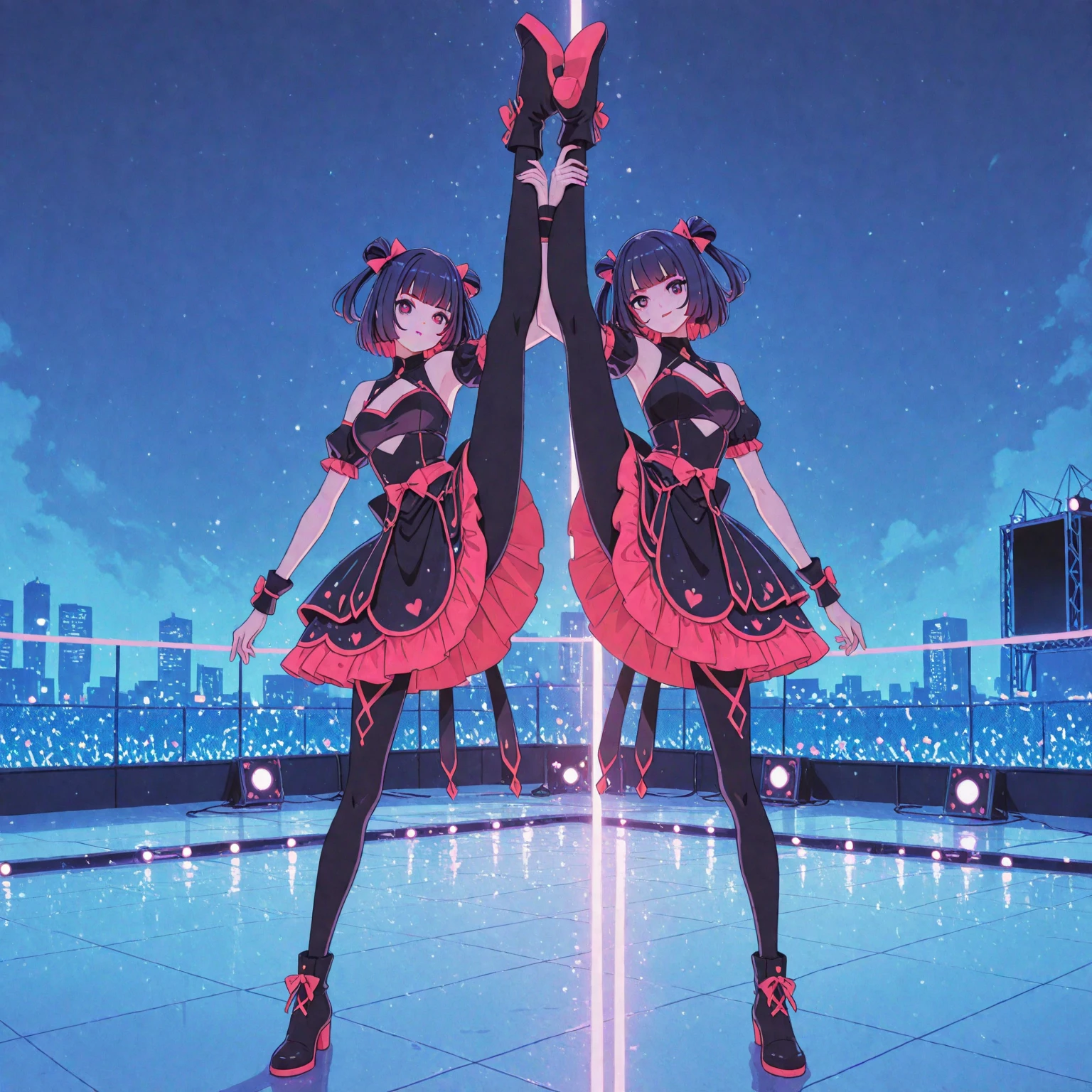 girl with short bob hair,Red eyes ,A shining heaven,dancing in heaven,Break dance,hip hop,cap