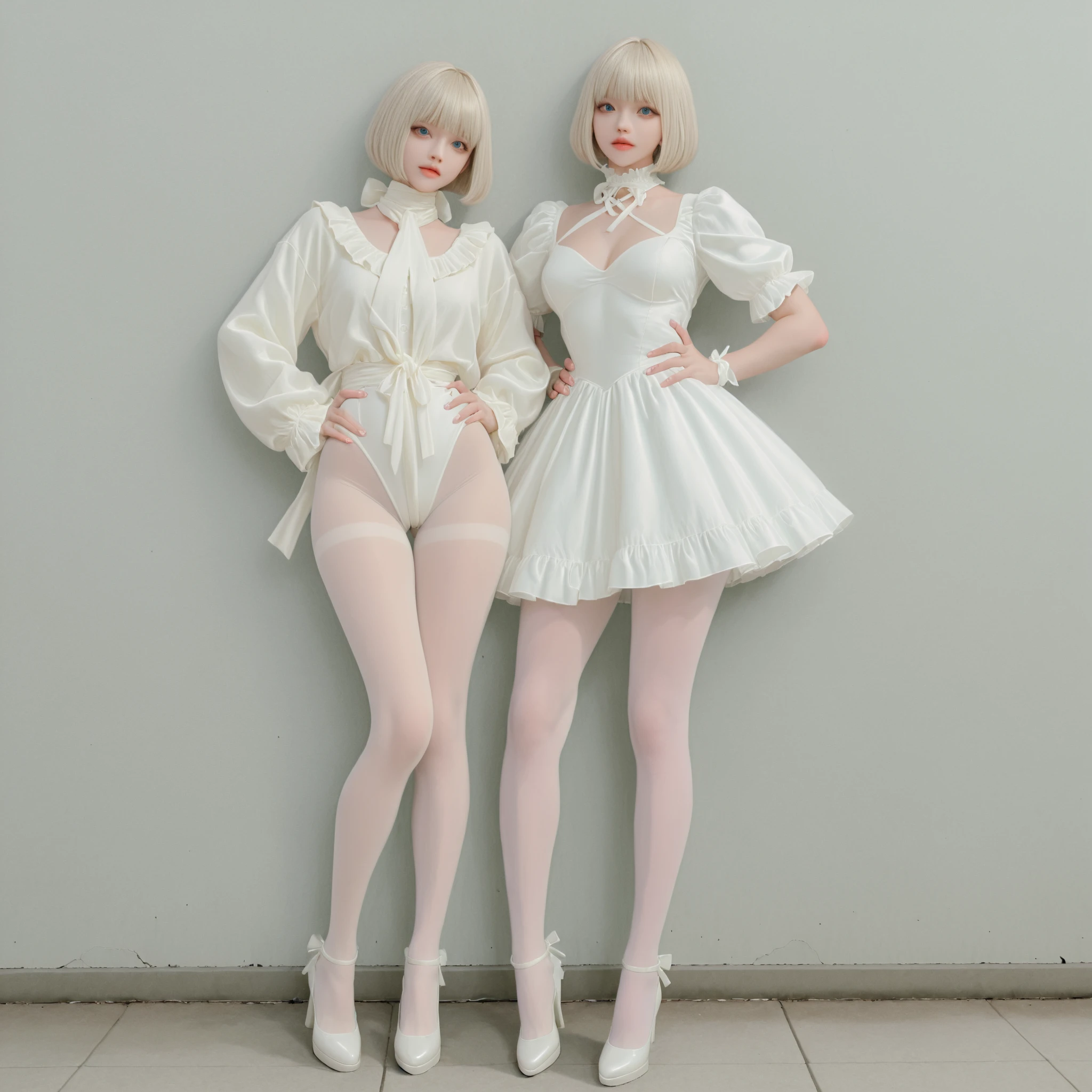 ((Best Quality, 8K, Masterpiece: 1.3)), Wide Angle, Focus: 1.2, 2 Petite Nurses, Perfect Body Beauty: 1.4, ((Short Hair, Layered Haircut, Beautiful Breasts: 1.2)), (Wet Clothes: 1.1), Highly Detailed Face and Skin Texture, Fine Eyes, Double Eyelids, Whitened Skin, (Realistic Light, Best Quality, 8K, Realistic, Masterpiece: 1.3)), Clear Focus: 1.5, Beautiful Nurse, Perfect Body Beauty: 1.4, Slim Abs:1.1, ((Short brown layered hair, flowing hair: 1.2)), (Nurse suit: 1.4, open, Nurse cap: 1.2, Gloves: 0.5), Fine smooth see-through clothing: 1.5, Exposed breasts and areola: 1.5, Operating room, ultra-fine face, realistic pupils, double eyelids, long eyelashes, swollen eyes, healing smile: 1.5, Pink and fair skin: 1.5, (Delicate stiletto heels crystal band sandals, high quality: 1.2, fair pink toes: 1.5), Waist focus, buttocks focused, buttocks: 0.6, model pose [full body: 1.2]