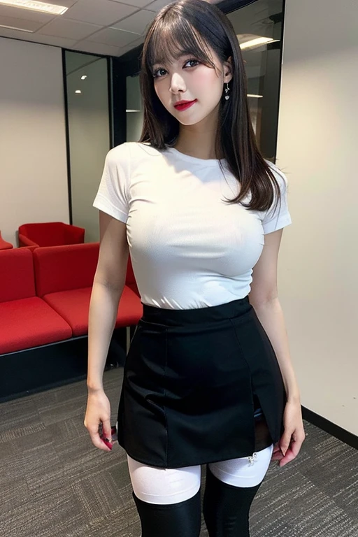 optimal quality,masterpaintings,ultra-high-resolution,(fidelity:1.4),Original photo,office room,Dress conservatively,ff Tifa,1 young girl,cinamtic lighting,Camisa blanca,Black leather skirt,