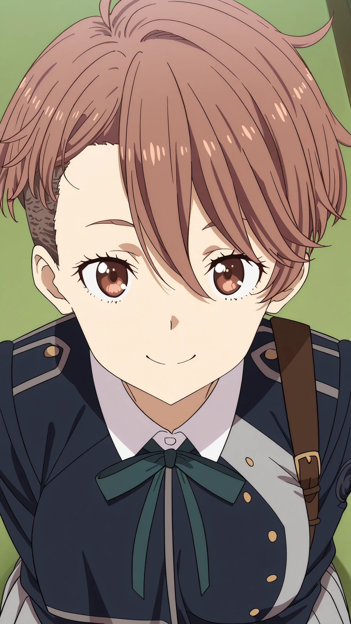sakura otome,lycoris recoil
High quality , best quality , masterpiece, High Resolution , detailed face( LoRA: sakura),anatomically correct, detailed hair(LoRA: sakura) ,detailed bangs(LoRA: sakura),anime coloring,
solo, 1 girl,
very short hair, bangs, brown hair, brown eyes, medium breasts, undercut, hair between eyes ,
shirt, dress, ribbon, school uniform, white shirt, collared shirt, belt, neck ribbon, blue dress, green ribbon, pleated dress, grey dress, two-tone dress, lycoris uniform,,
close up , looking at viewer ,upper body,from above
Japanese-style room
, smile, ,
,sitting