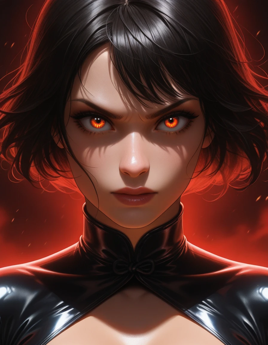 Ashi , short black hair, pointy hair, red lipstick,black eyes, serious expression, cowboy shot,
Asui,black bodysuit,skin tight,
dark caves, red lighting, dark corners,
(insanely detailed, beautiful detailed face, masterpiece, best quality)